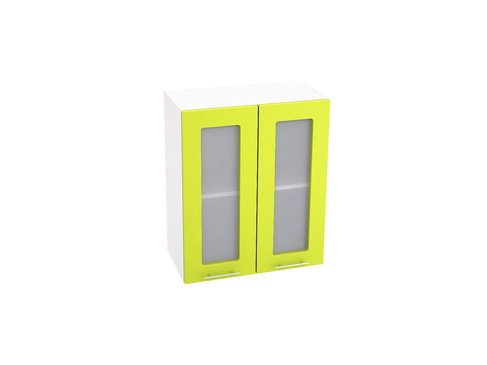 Шкаф навесной со стеклом 600 Валерия М Лайм, Зеленый, Белый, МДФ, Стекло, ЛДСП