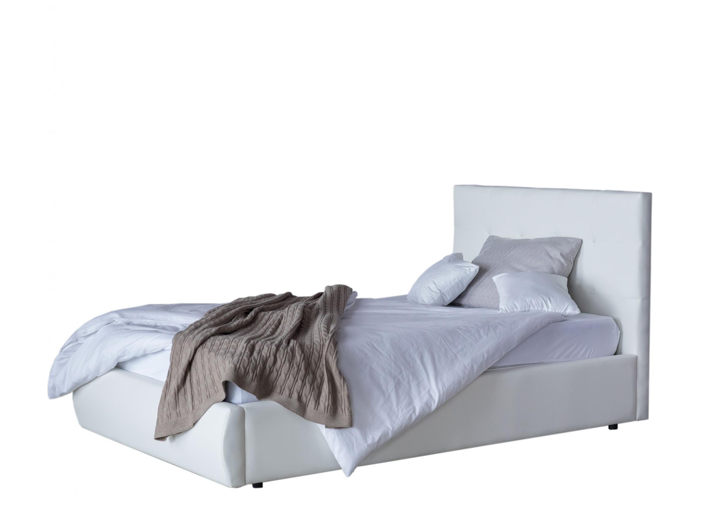 Мягкая кровать Селеста 1200 белая с ортопед.основанием с матрасом PROMO B COCOS Белый, Экокожа, ДСП