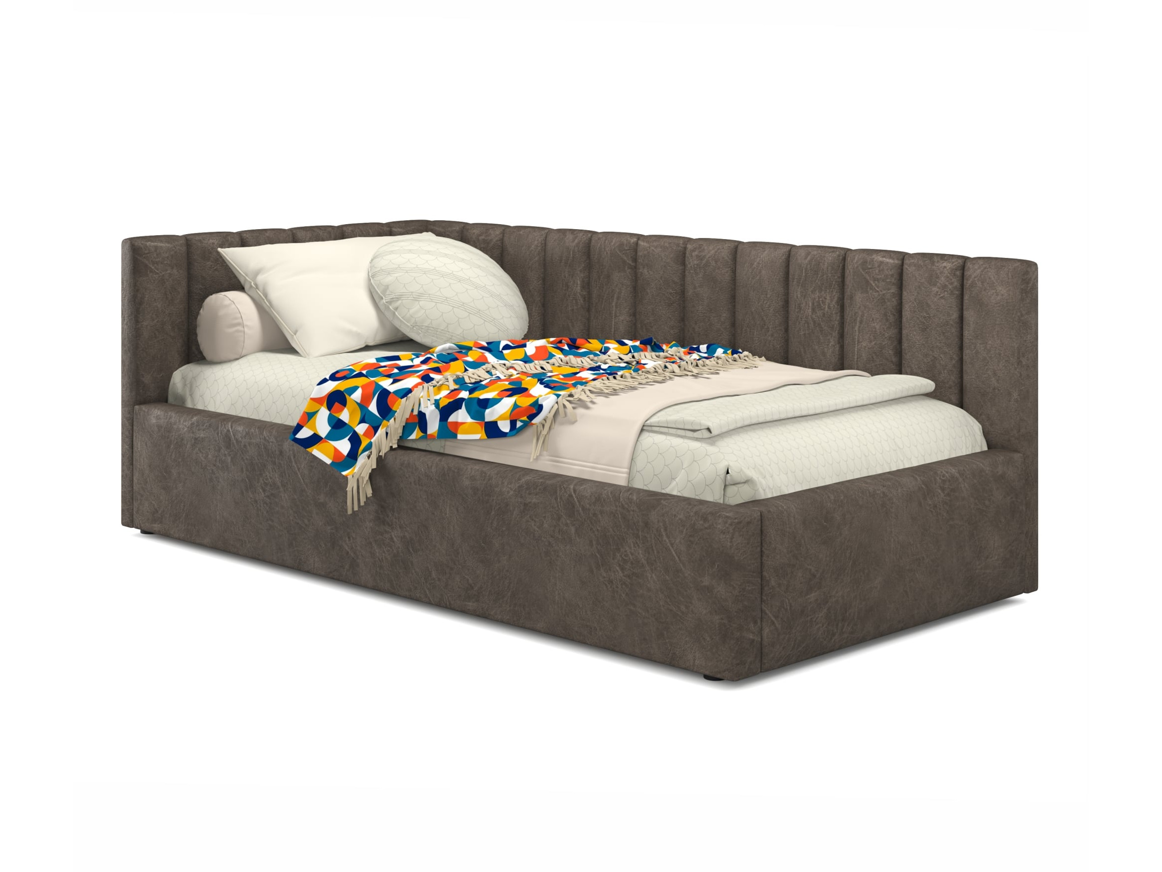 Мягкая кровать Milena 900 кожа брауни с подъемным механизмом брауни, Экокожа, ДСП