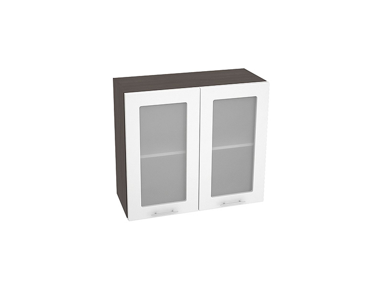 Шкаф навесной со стеклом 800 Валерия М Белый Глянец, Белый, Коричневый темный, МДФ, Стекло, ЛДСП