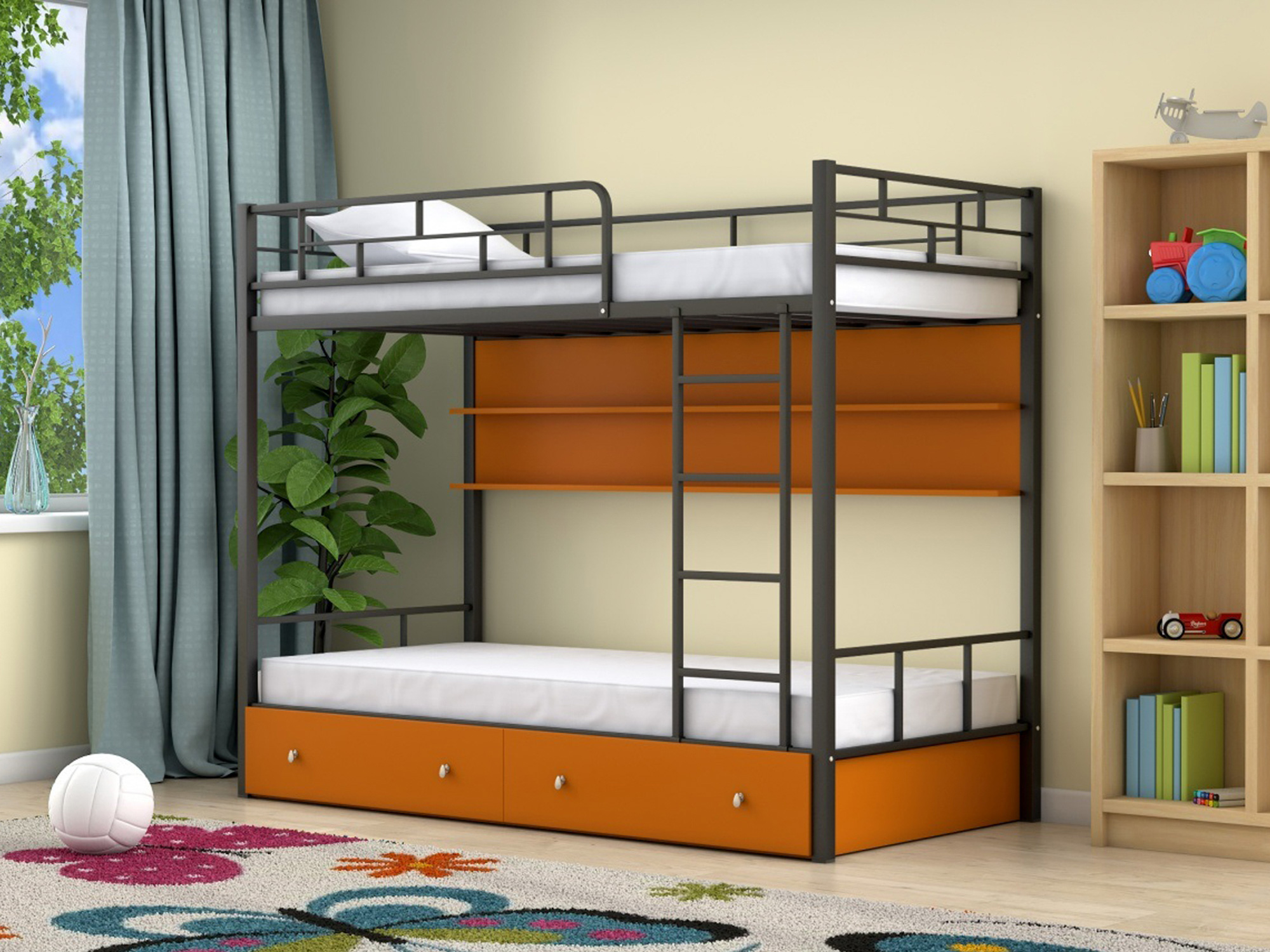 Двухъярусная кровать Ницца (90х190) Оранжевый, , Черный, ЛДСП, Металл