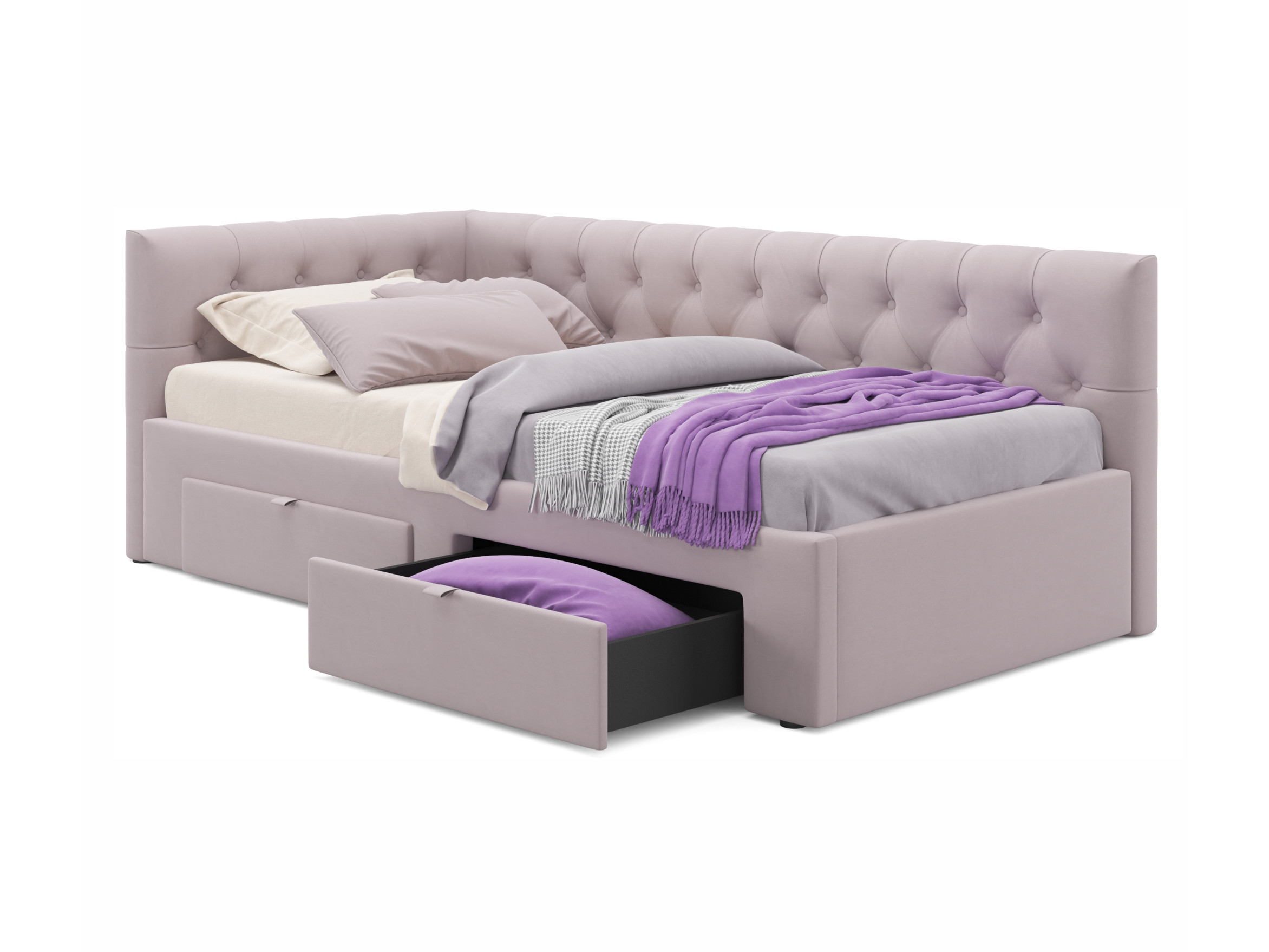 Односпальная кровать-тахта Afelia с ящиками 900 лиловая с ортопедическим основанием лиловый, Фиолетовый, Велюр, ДСП фото