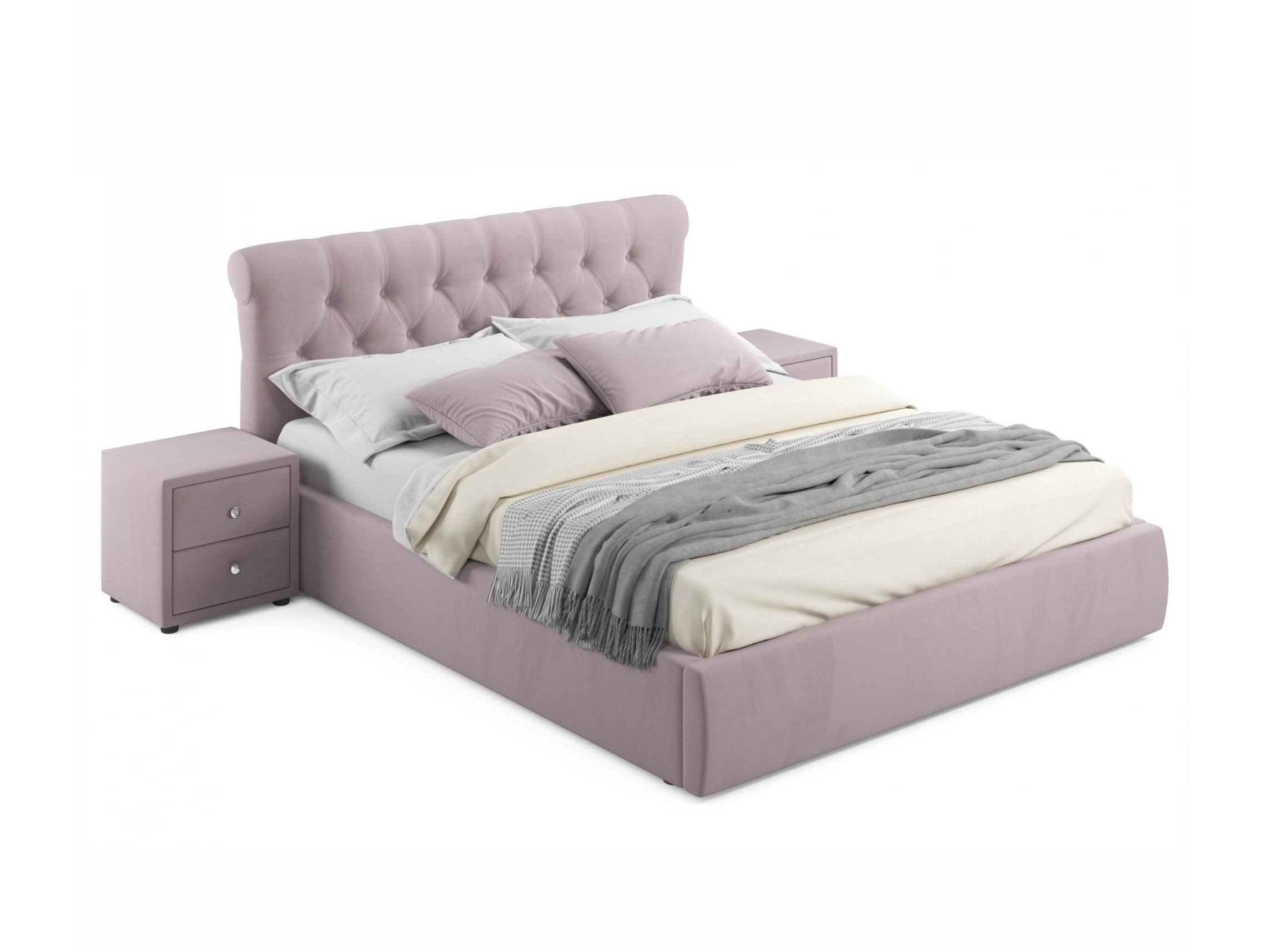 Мягкая кровать с тумбами Ameli 1600 лиловая с подъемным механизмом лиловый, Фиолетовый, Велюр, ДСП