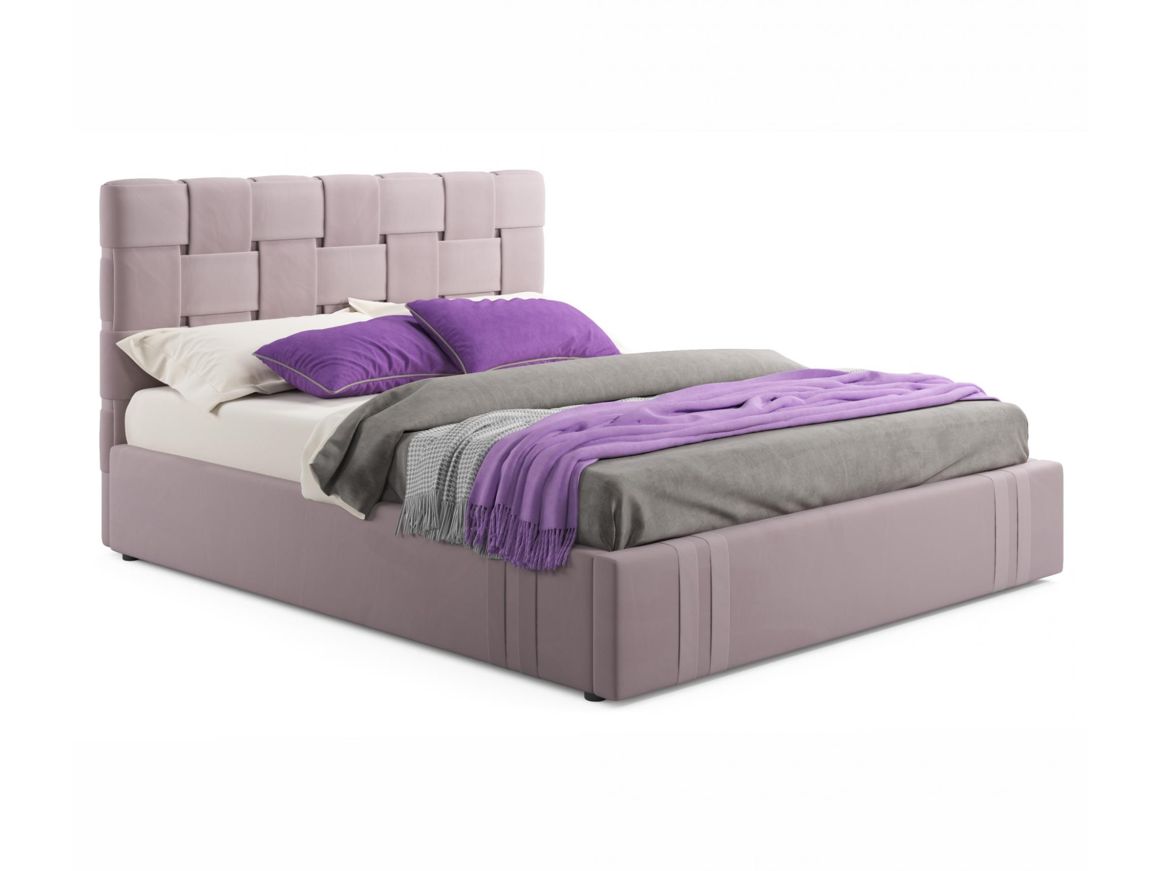 Мягкая кровать Tiffany 1600 лиловая с ортопедическим основанием с матрасом ГОСТ лиловый, Фиолетовый, Велюр, ДСП
