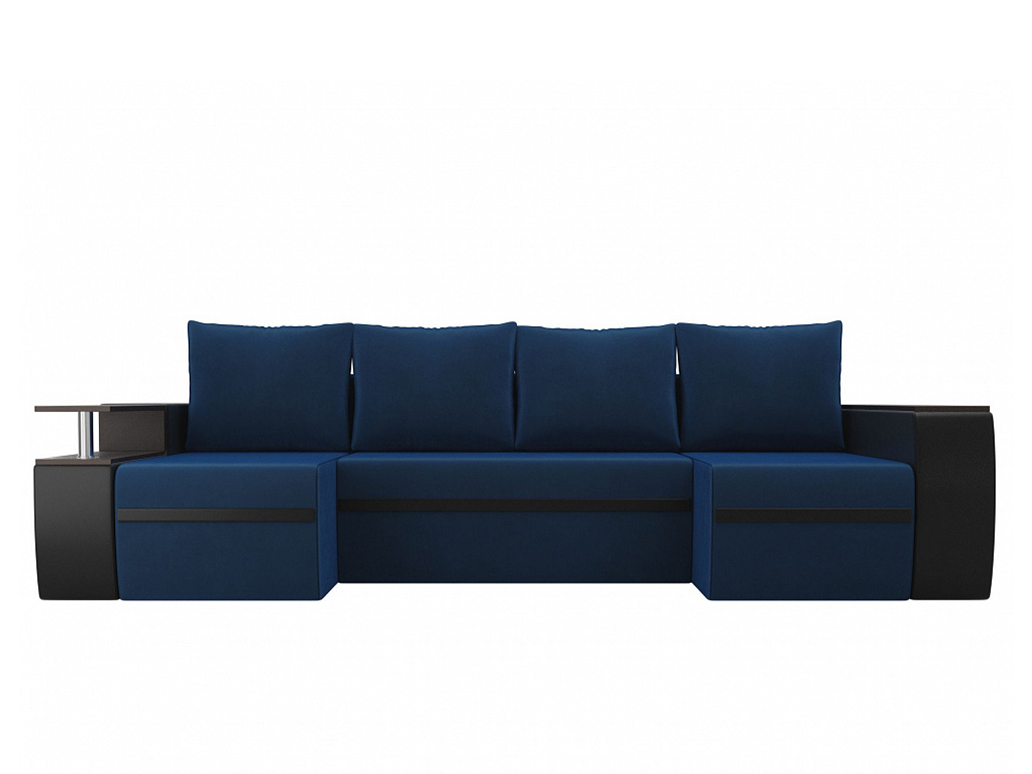 П-образный диван Майами MebelVia , Синий, Искусственная кожа, Велюр, ЛДСП