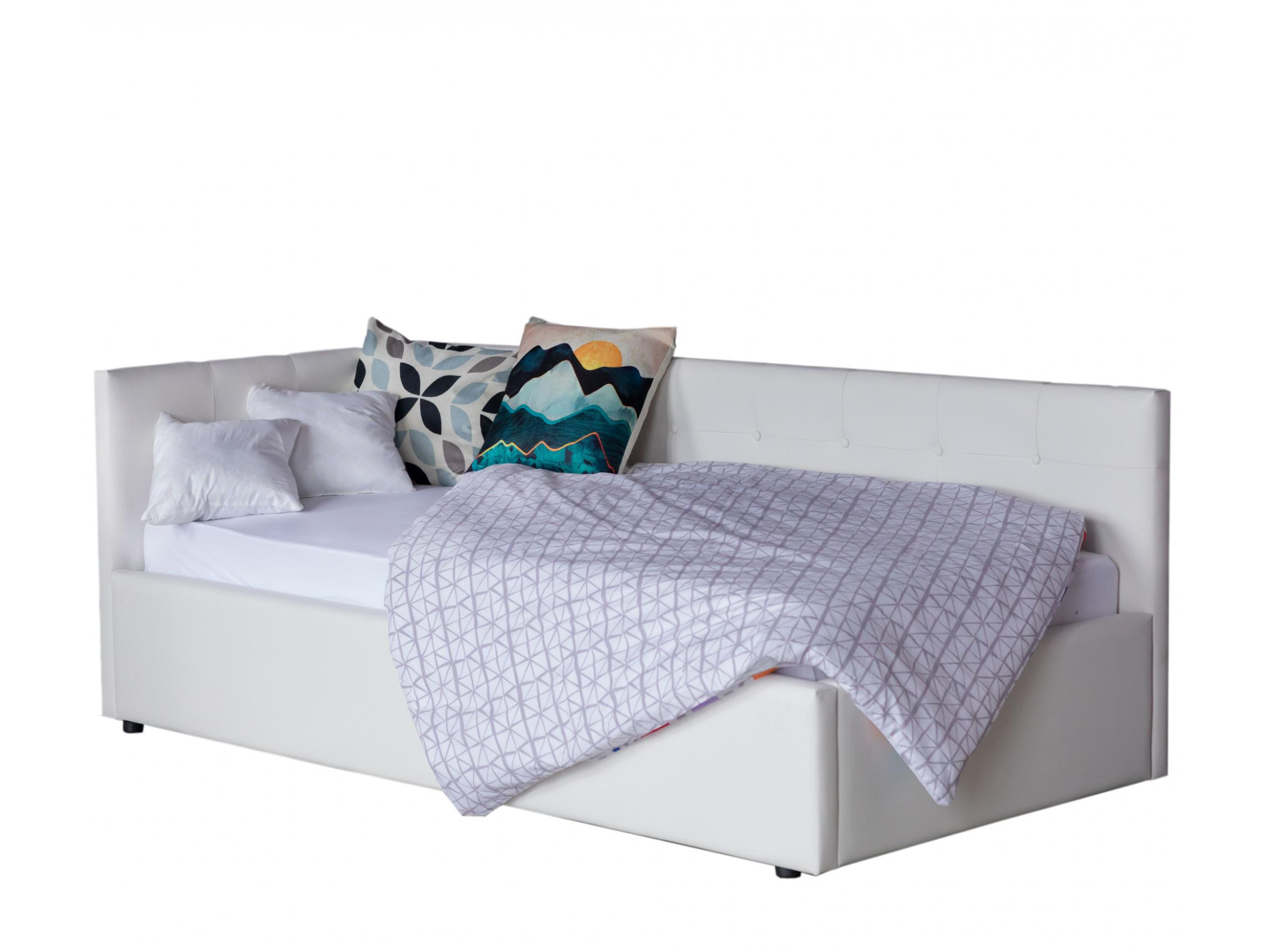 Односпальная кровать-тахта Bonna 900 белый с подъемным механизмом Белый, Экокожа, ДСП