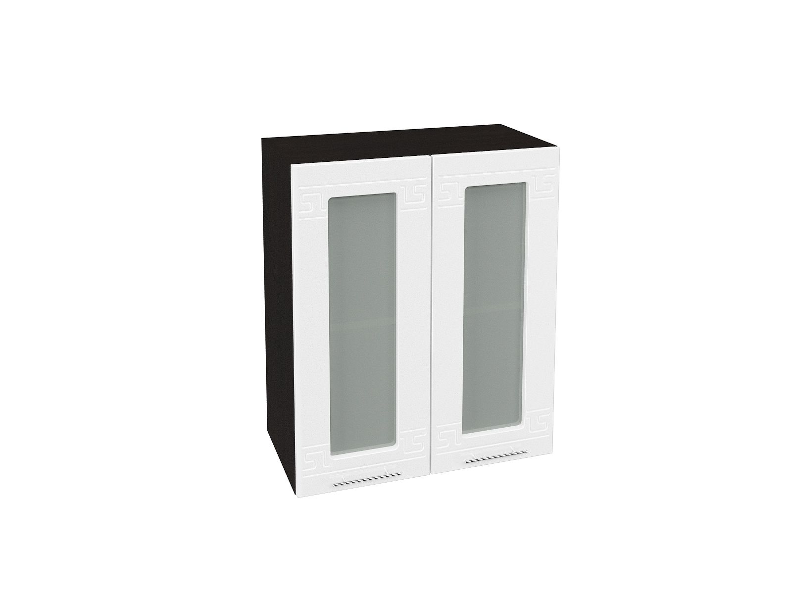 Шкаф навесной со стеклом 600 Греция Белый металлик, Белый, Коричневый темный, МДФ, Стекло, ЛДСП