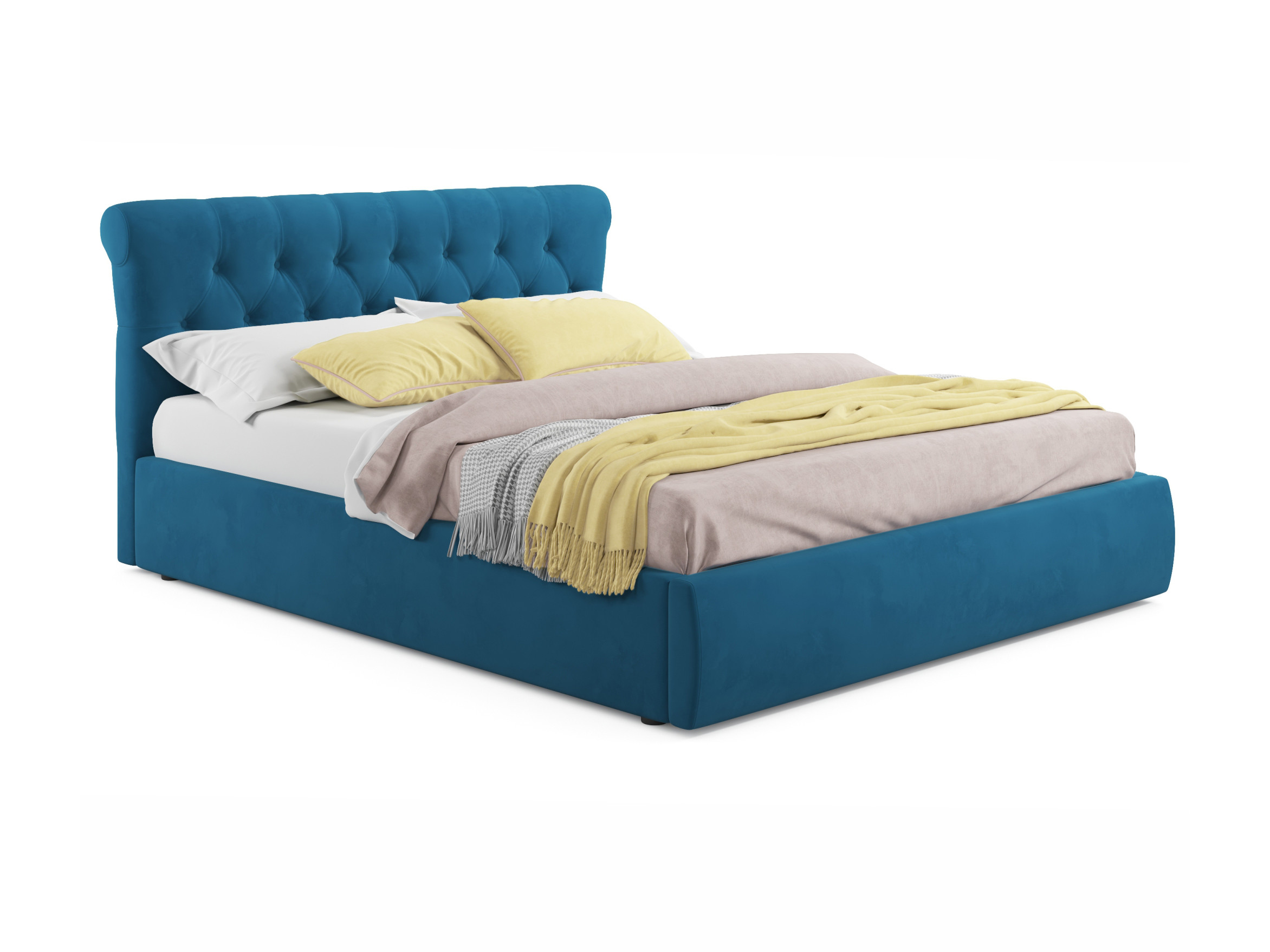 Мягкая кровать Ameli 1400 синяя с подъемным механизмом синий, Синий, Велюр, ДСП кровать 1400 александра кр 2 с подъемным механизмом