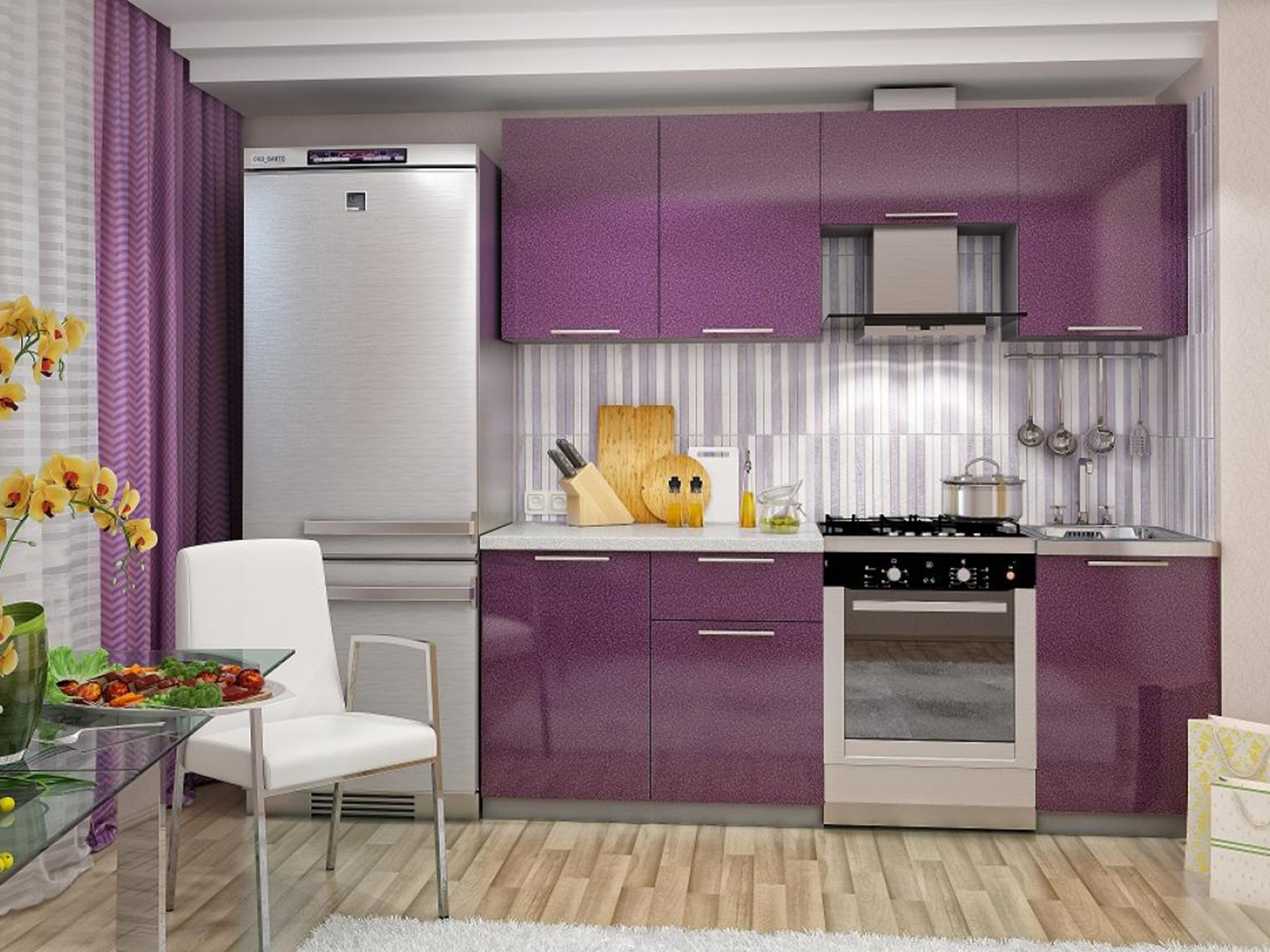 Кухня София 2,1 Сирень металлик, Фиолетовый, Белый, МДФ, ЛДСП игровая кухня принцесса софия 8511