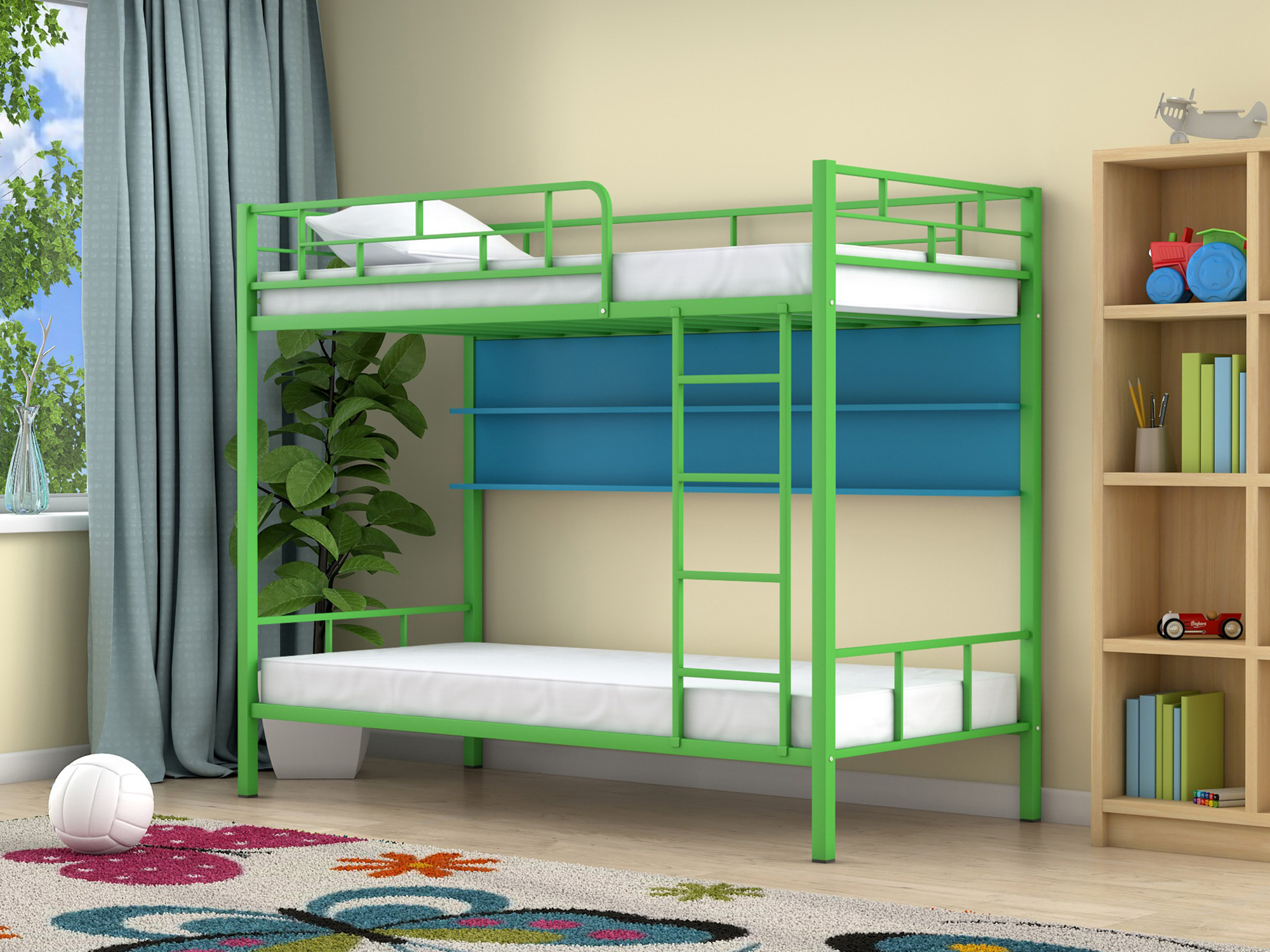 Двухъярусная кровать Ницца (90х190) Голубой, , Зеленый, ЛДСП, Металл