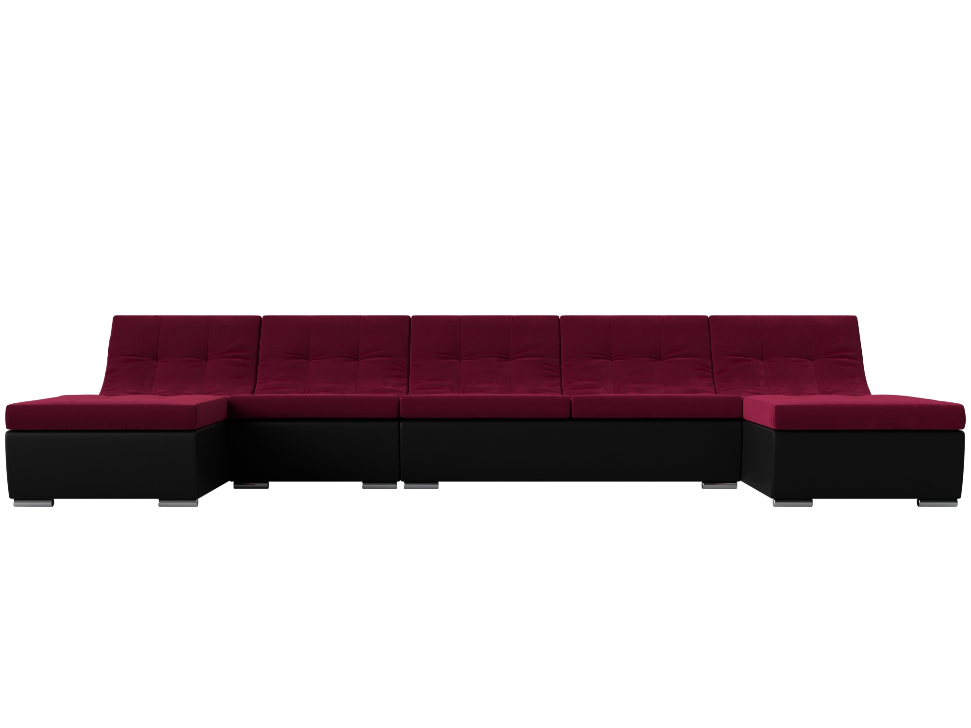 П-образный модульный диван Монреаль Long MebelVia Красный, Черный, Микровельвет, Экокожа, ЛДСП