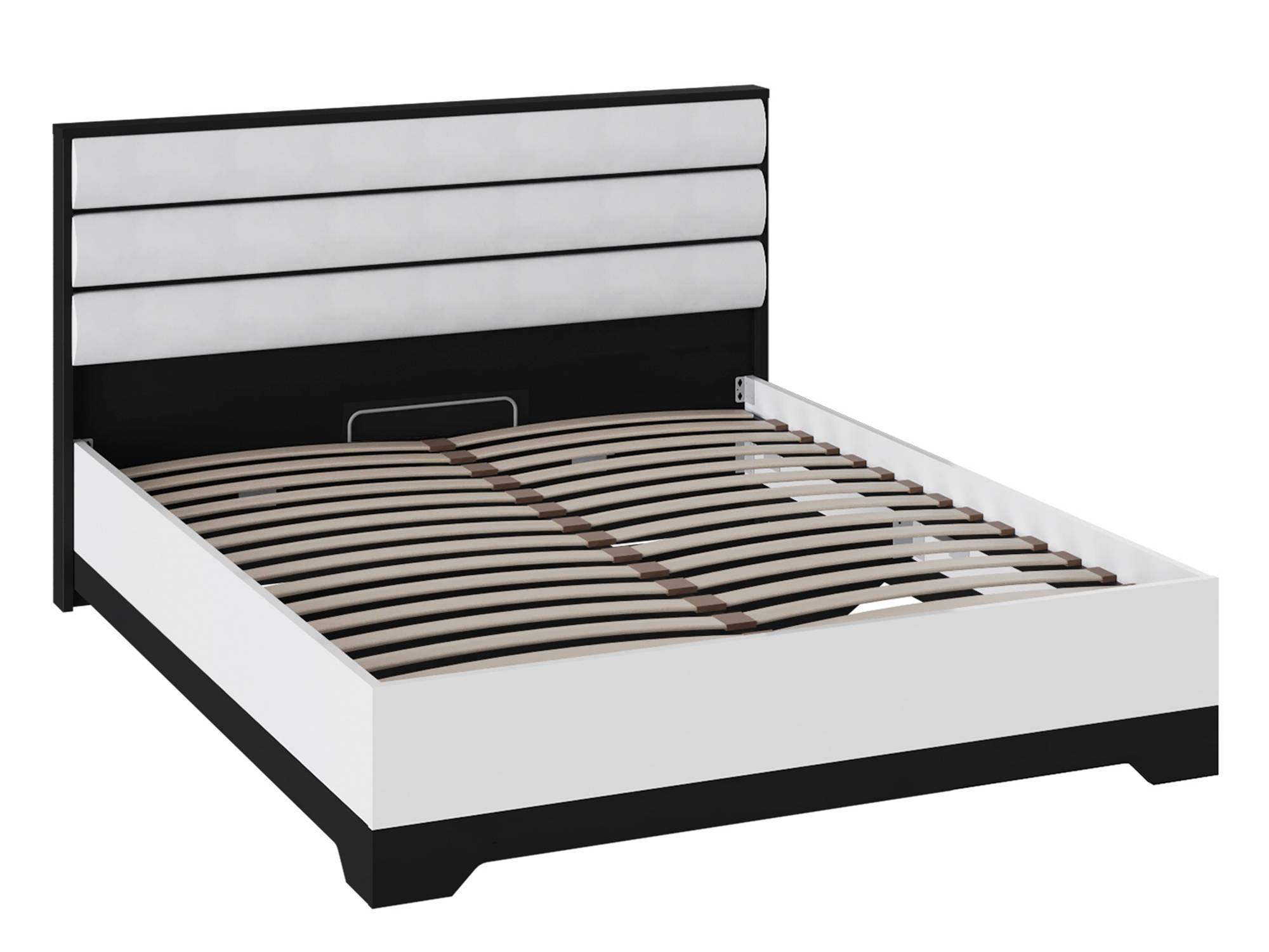 Кровать с мягким изголовьем и ПМ Камилла (160х200) Белый глянец, Белый, Черный, ЛДСП, Кромка ABS