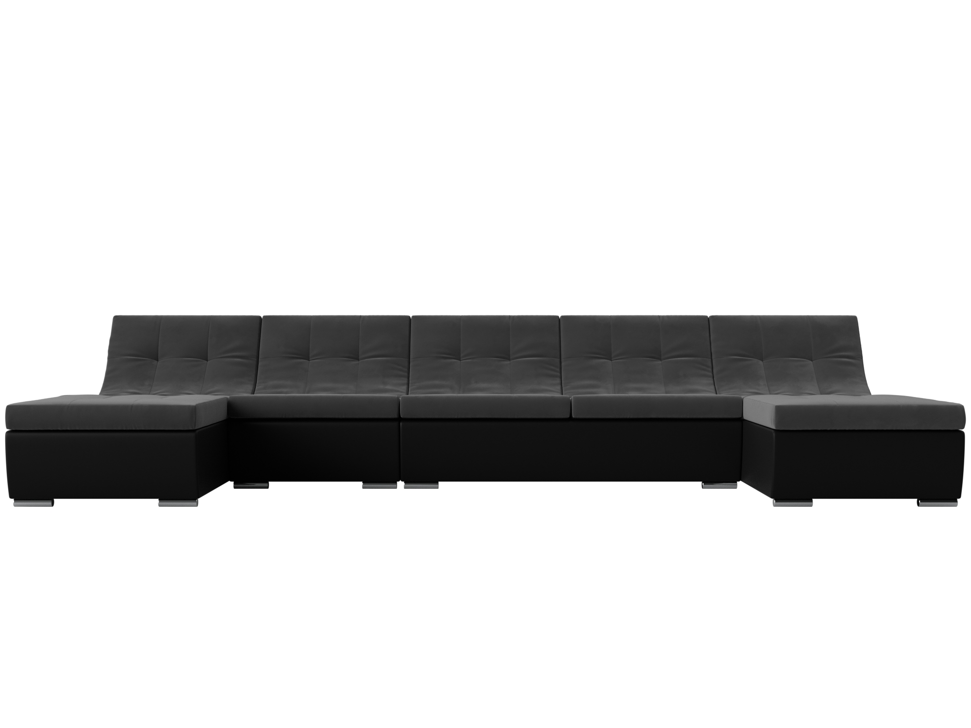 П-образный модульный диван Монреаль Long MebelVia Серый, Черный, Велюр, Экокожа, ЛДСП п образный диван софия механизм пантограф велюр цвет серый