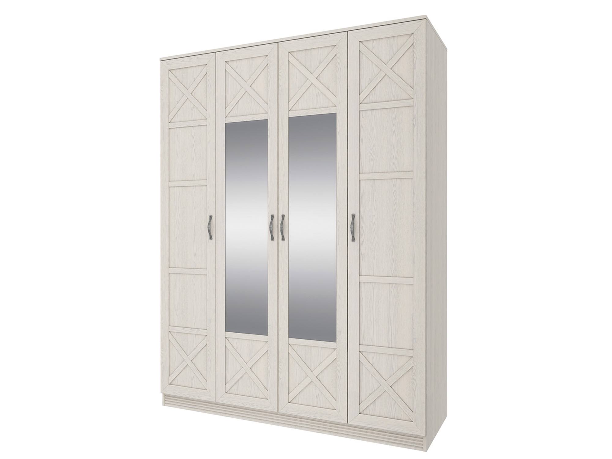 Шкаф 4-х дверный с зеркалом Лозанна Дуб белый, Белый, МДФ, Зеркало, ЛДСП