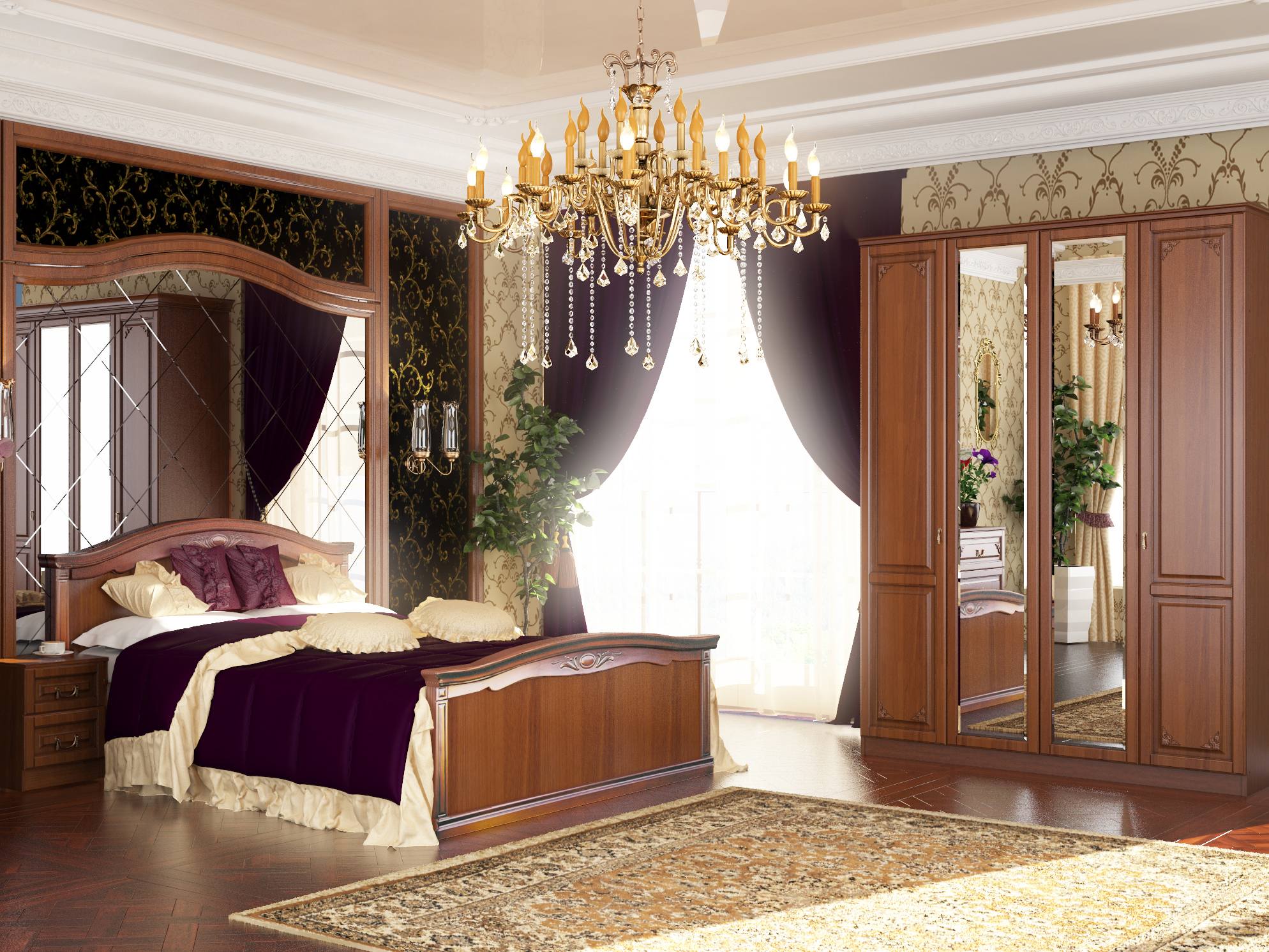 Спальня Лючия 2 Итальянский орех, Коричневый, КДСП, Зеркало лючия набор для гостиной 2