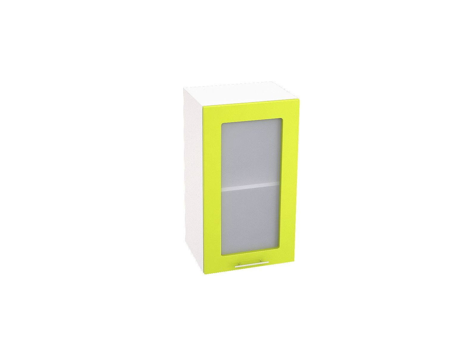 Шкаф навесной со стеклом 400 Валерия М Лайм, Зеленый, Белый, МДФ, Стекло, ЛДСП