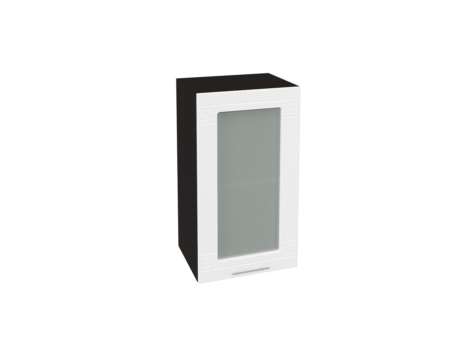 Шкаф навесной со стеклом 400 Греция Белый металлик, Белый, Коричневый темный, МДФ, Стекло, ЛДСП