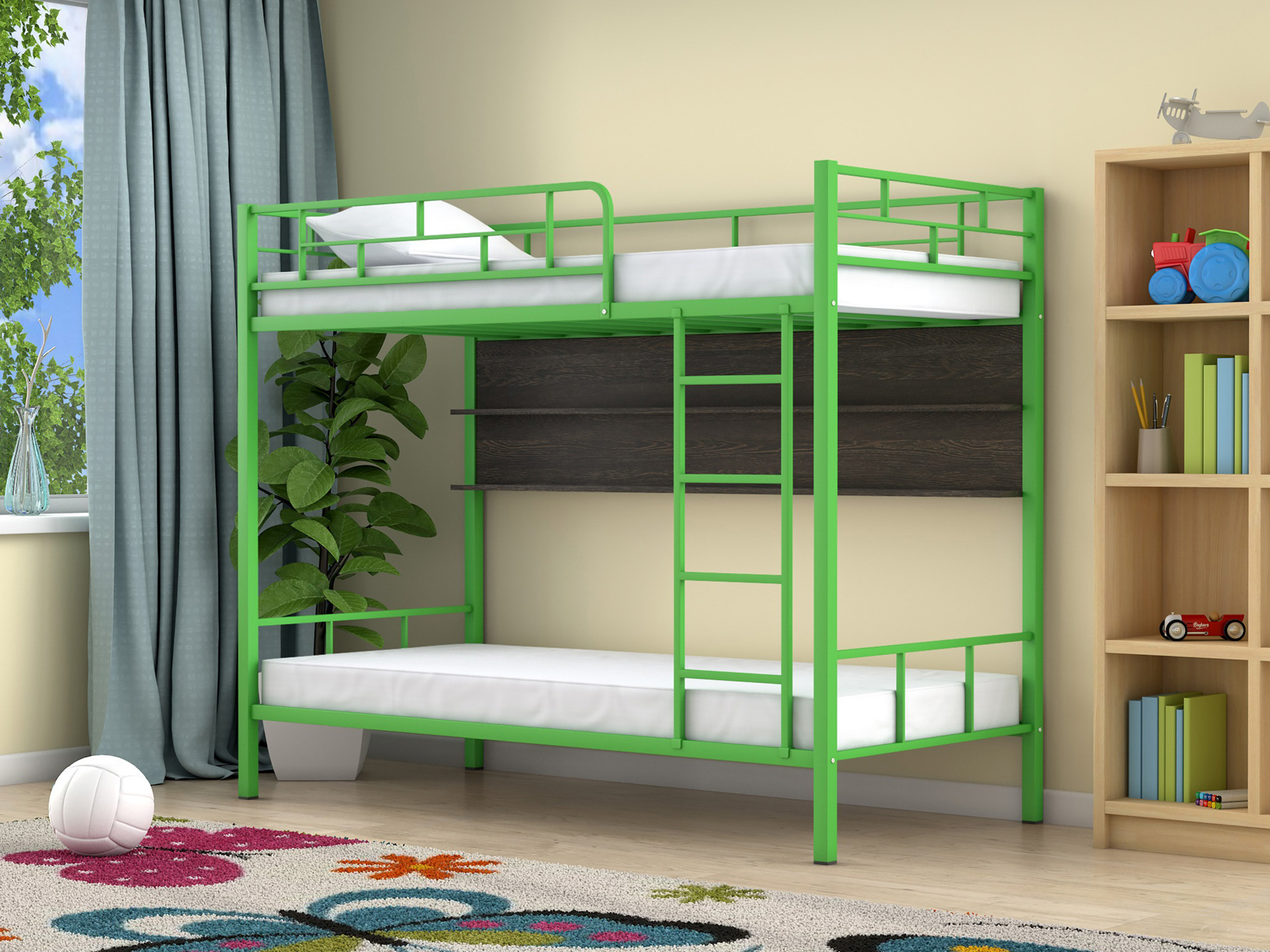 Двухъярусная кровать Ницца (90х190) Венге, , Коричневый темный, Зеленый, ЛДСП, Металл