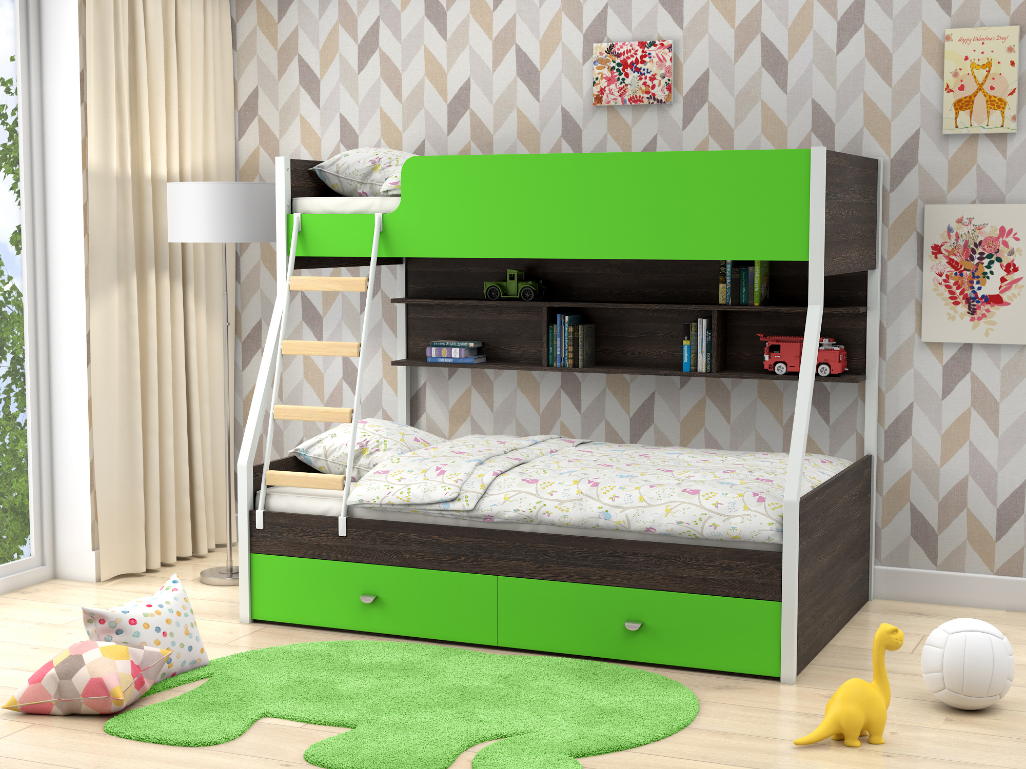 Двухъярусная кровать Golden Kids-3 (90х190/120х190) Зеленый, , Коричневый темный, ЛДСП