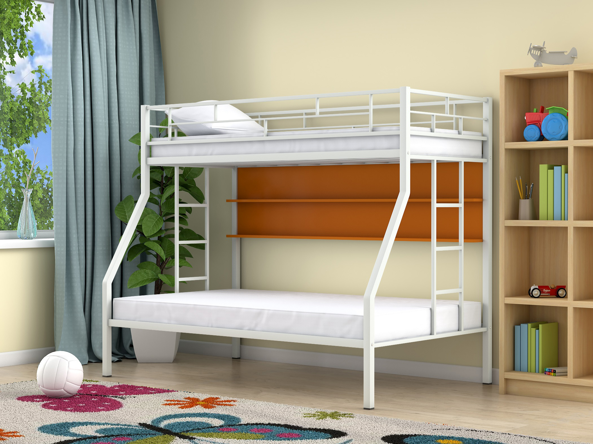 Двухъярусная кровать Милан (90х190/120х190) Оранжевый, , Белый, ЛДСП, Металл