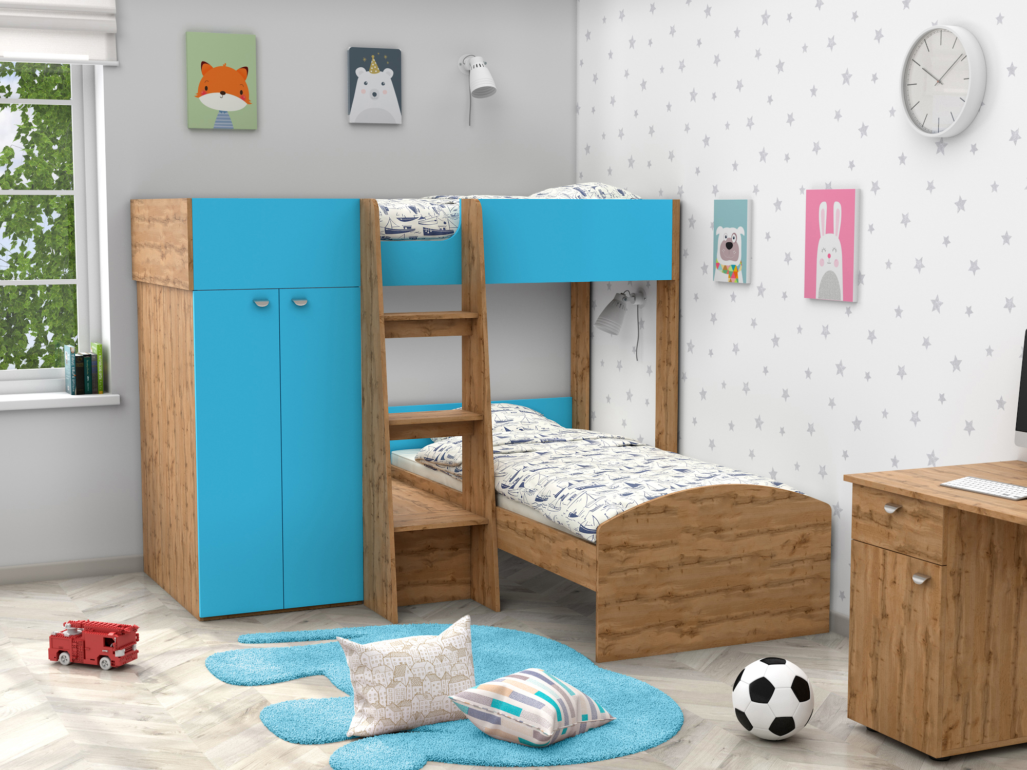 Двухъярусная кровать Golden Kids-4 (90х200) Голубой, Бежевый, ЛДСП