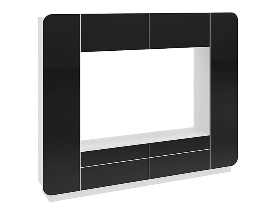 Стенка Купертино 3 Черный глянец с белой кромкой, Черный, Белый, МДФ, Пленка ПВХ, ЛДСП