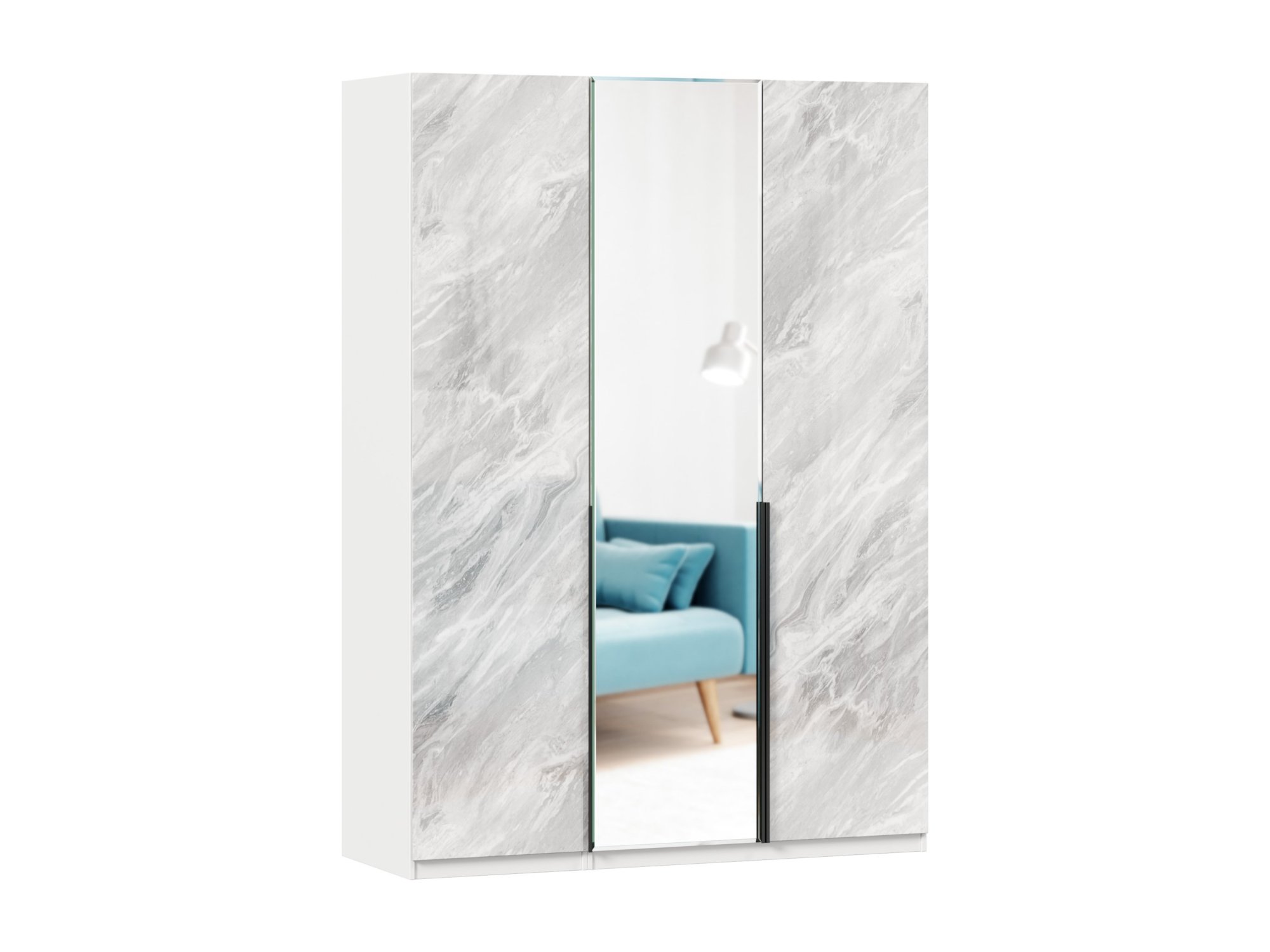 Норд Шкаф трехстворчатый с зеркалом (Белый/Статуарио) Белый, ЛДСП шкаф трехстворчатый с зеркалом loft