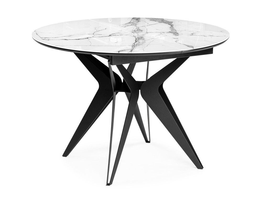 Рикла 110(150)х110х76 белый мрамор / черный Стол стеклянный Черный, Металл рамси мрамор серый стол стеклянный черный металл