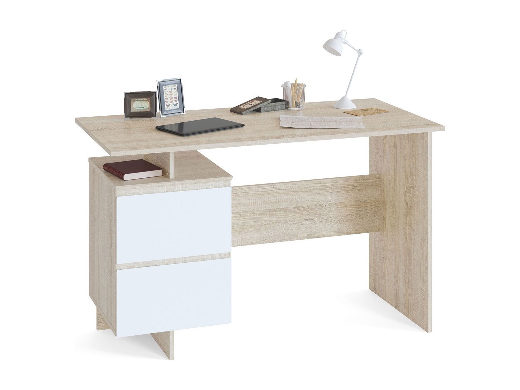Письменный стол СПМ-19 (Дуб Сонома / белый) Бежевый, Белый, ЛДСП стол письменный спм 15 дуб делано бежевый лдсп