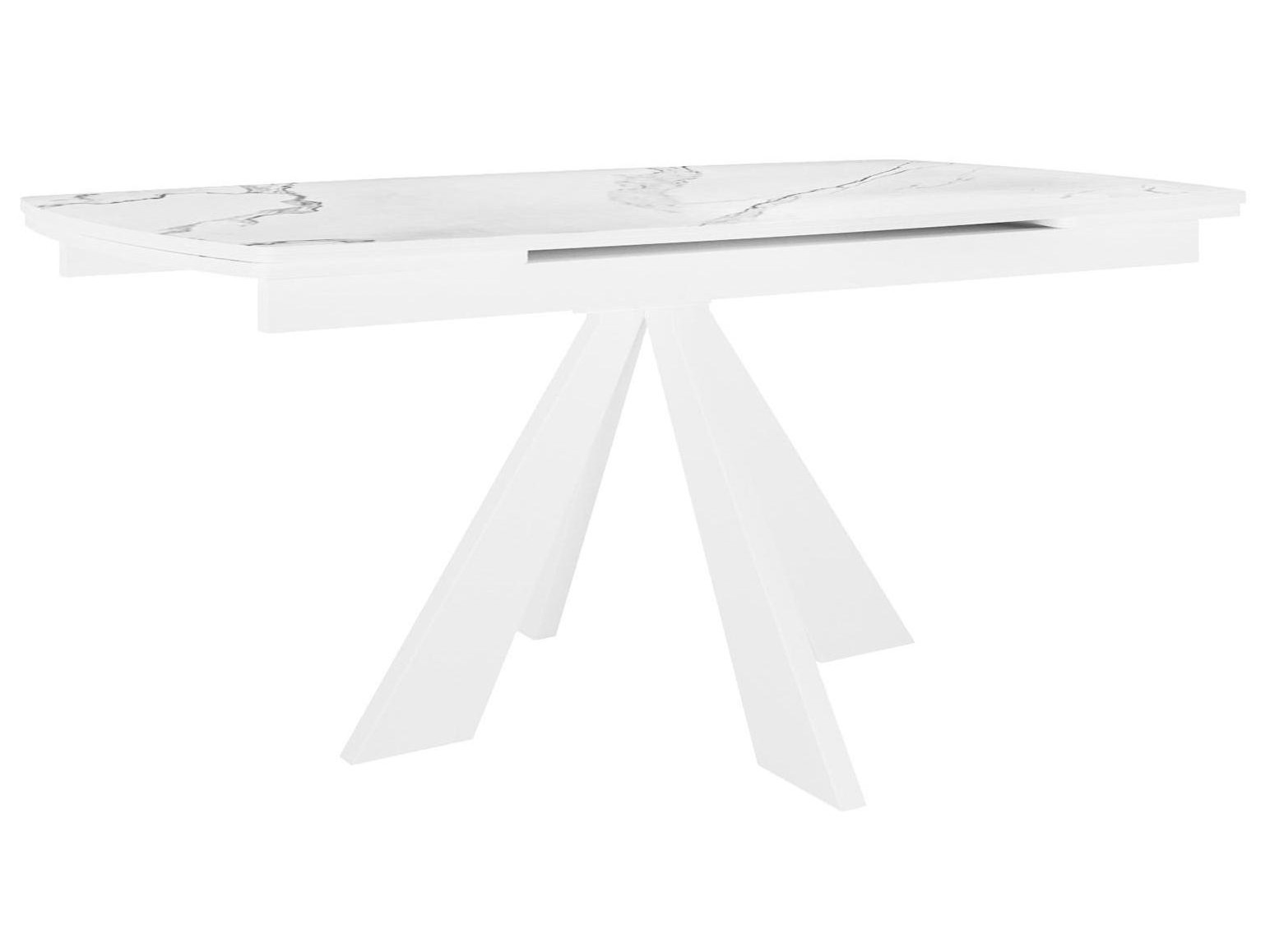 Стол DikLine SKU140 Керамика Белый мрамор/подстолье белое/опоры белые Белый, Керамогранит