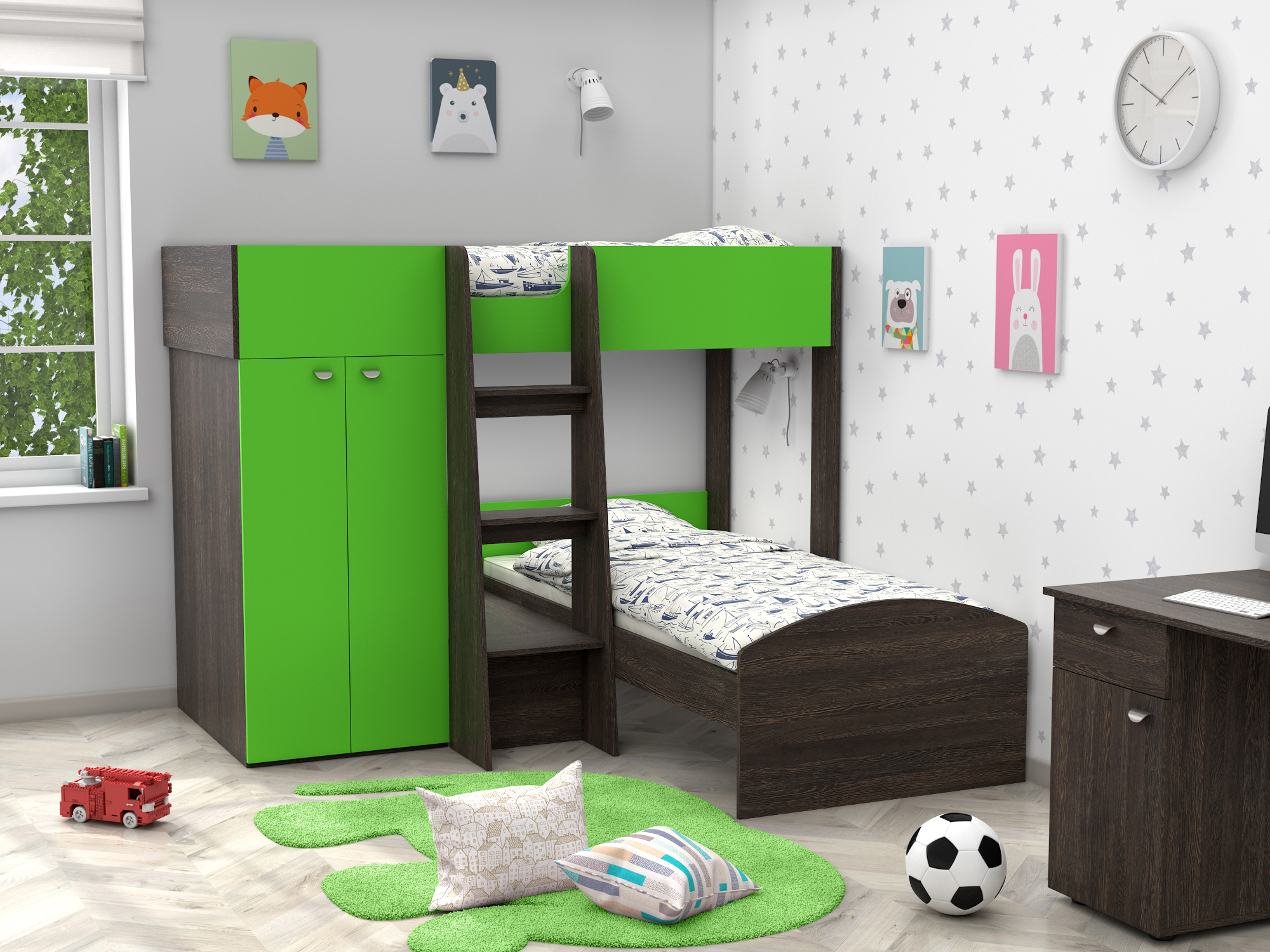 Двухъярусная кровать Golden Kids-4 (90х200) Зеленый, Коричневый темный, ЛДСП