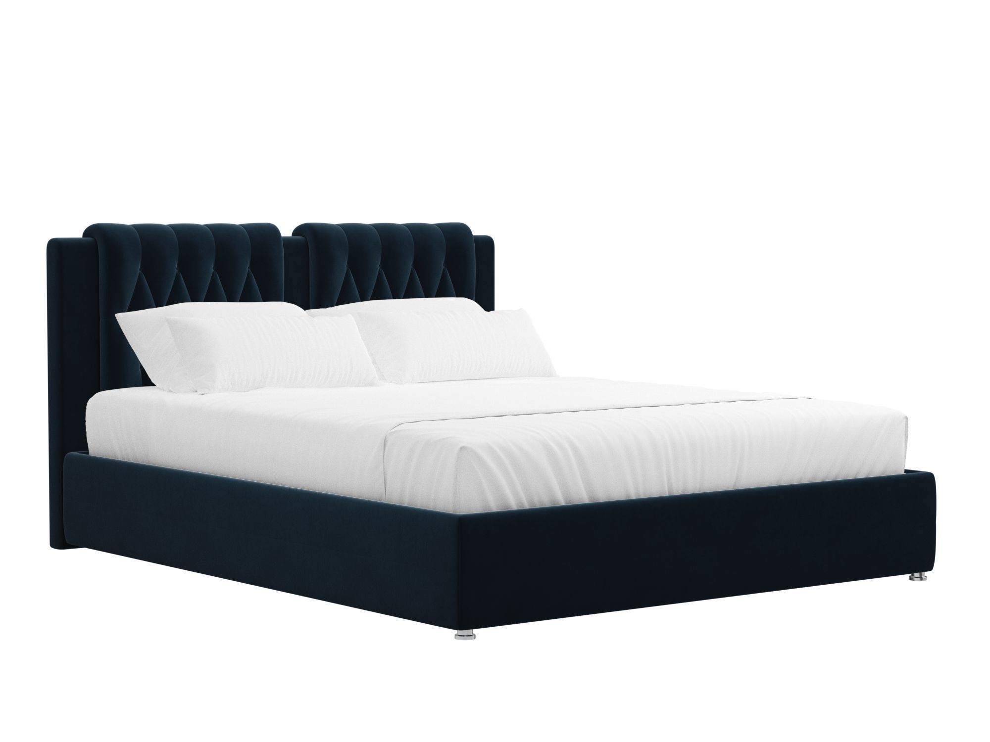 кровать камилла бежевый коричневый велюр Кровать Камилла (160x200) Синий, ЛДСП