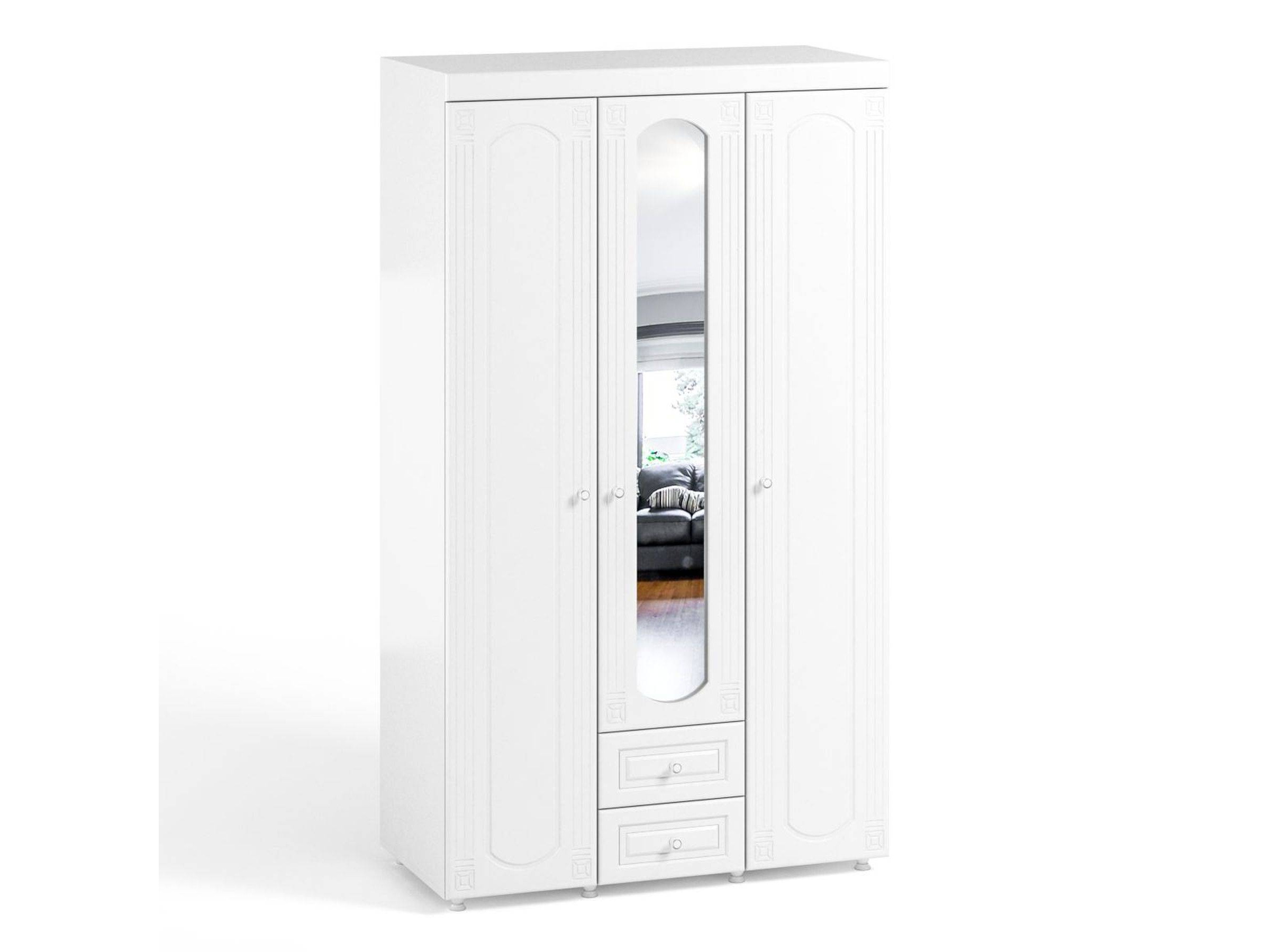 Шкаф 3-х дверный с ящиками и зеркалом Афина АФ-57 белое дерево Белое дерево, Белый, МДФ, ЛДСП
