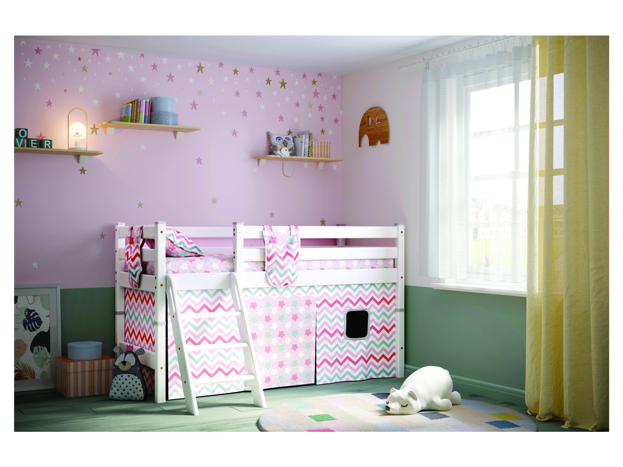Соня Штора на полувысокую кровать 1910х1000 + 810х1000 (Розовый) кровать соня классика с ящиками 90