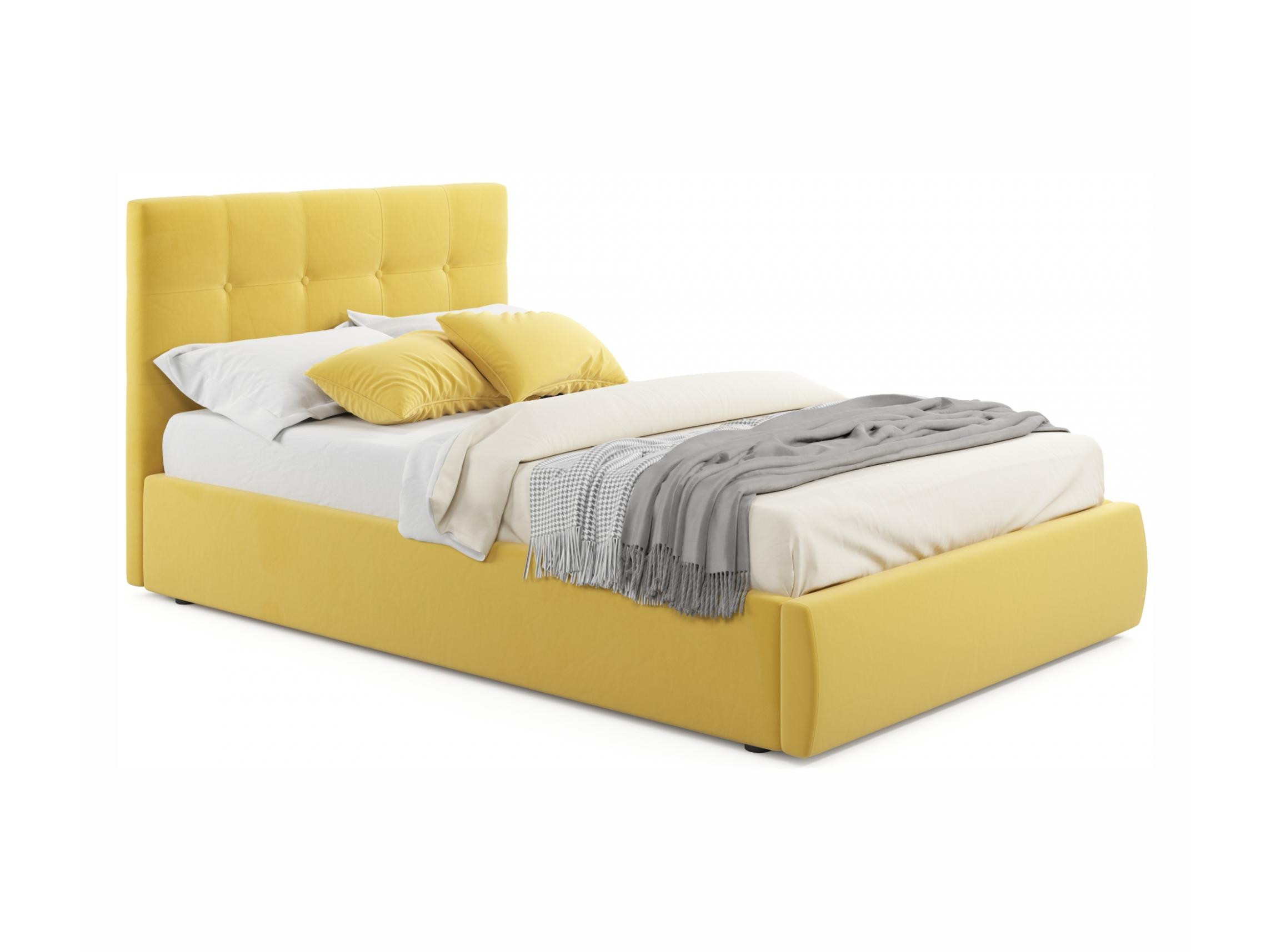 Мягкая кровать Selesta 1200 желтая с подъем.механизмом с матрасом PROMO B COCOS желтый, Желтый, Велюр, ДСП
