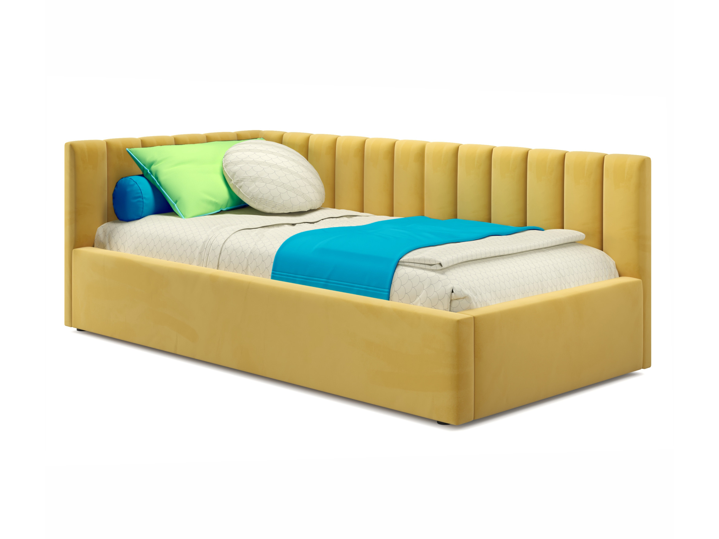 Мягкая кровать Milena 900 желтая с ортопедическим основанием желтый, Желтый, Велюр, ДСП кровать 900 с основанием оптимум