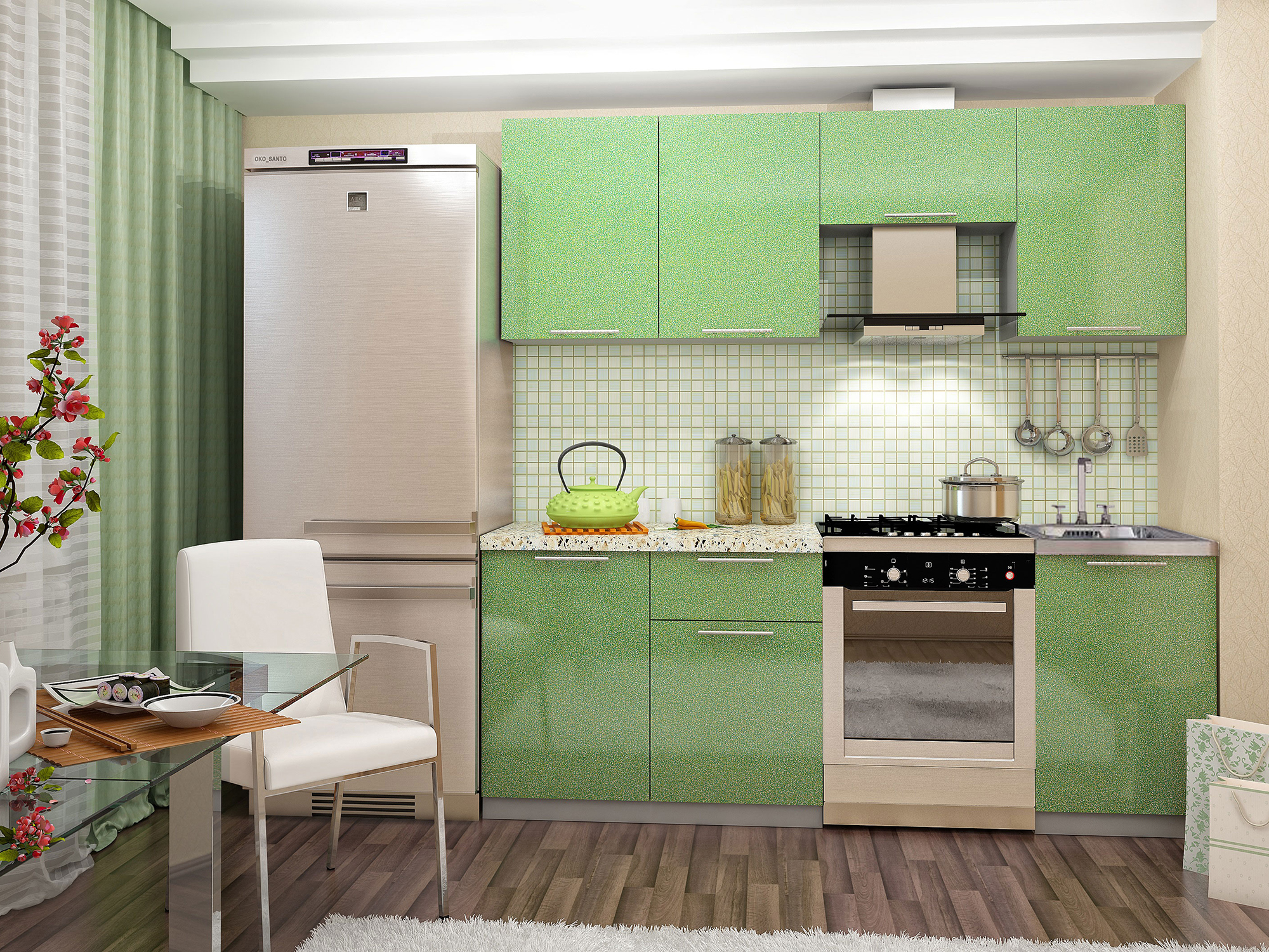 Кухня София 2,1 Зеленый металик, Белый, МДФ, ЛДСП игровая кухня принцесса софия 8511