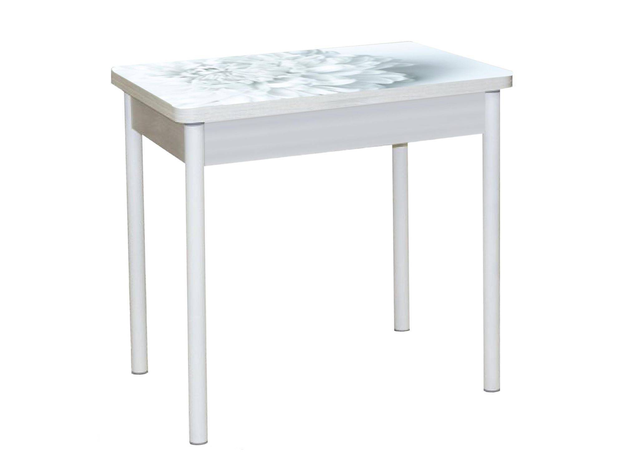 Стол обеденный поворотно раскладной фотопечать БРОНКС / бетон белый Цветы 018 / опора круглая муар белый стол кухонный раскладной белый белый
