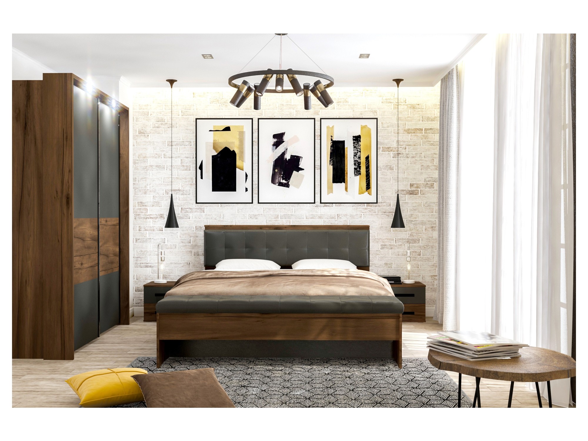 Модульная спальня Глазго, композиция 2 Коричневый, МДФ, ЛДСП спальня амьен 2 серый коричневый мдф лдсп