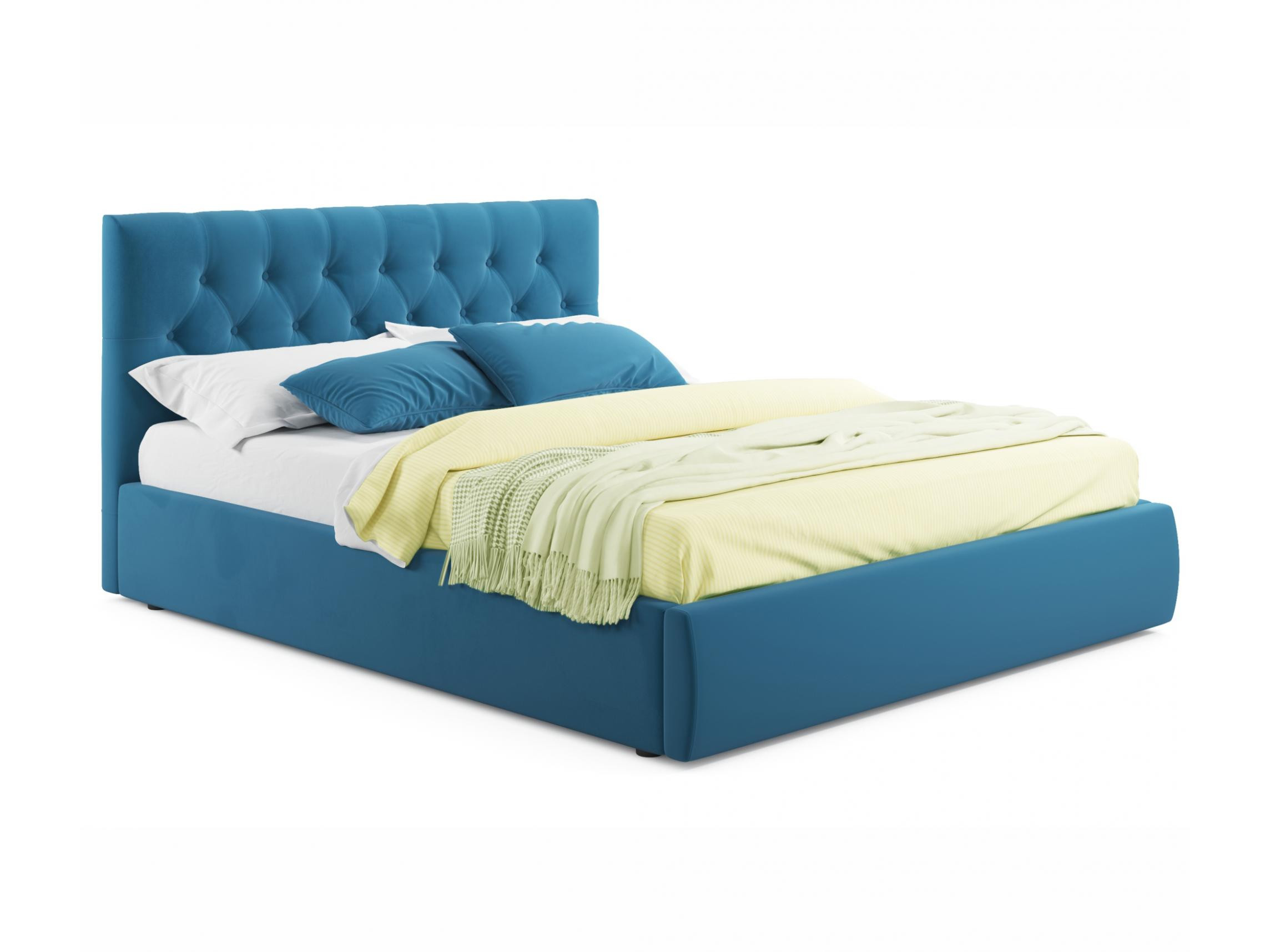 Мягкая кровать Verona 1400 синяя с ортопедическим основанием синий, Синий, Велюр, ДСП мягкая кровать стефани 1400 с ортопедическим основанием