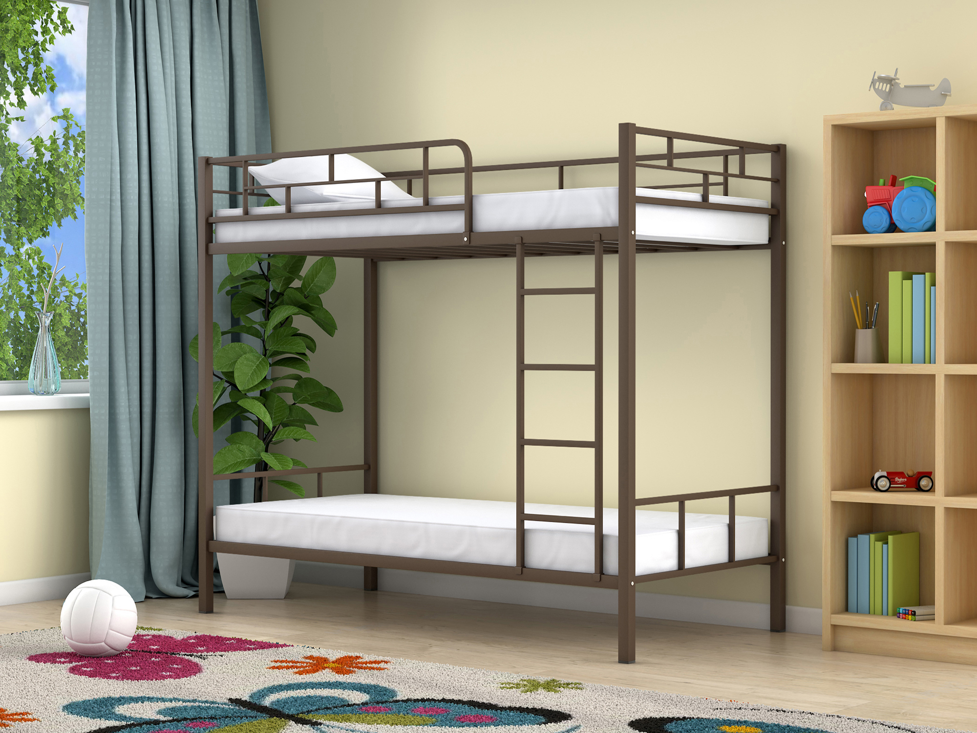 Двухъярусная кровать Ницца (90х190/90х190) Коричневый, Металл двухъярусная кровать ницца 90х190 дуб молочный бежевый оранжевый лдсп металл