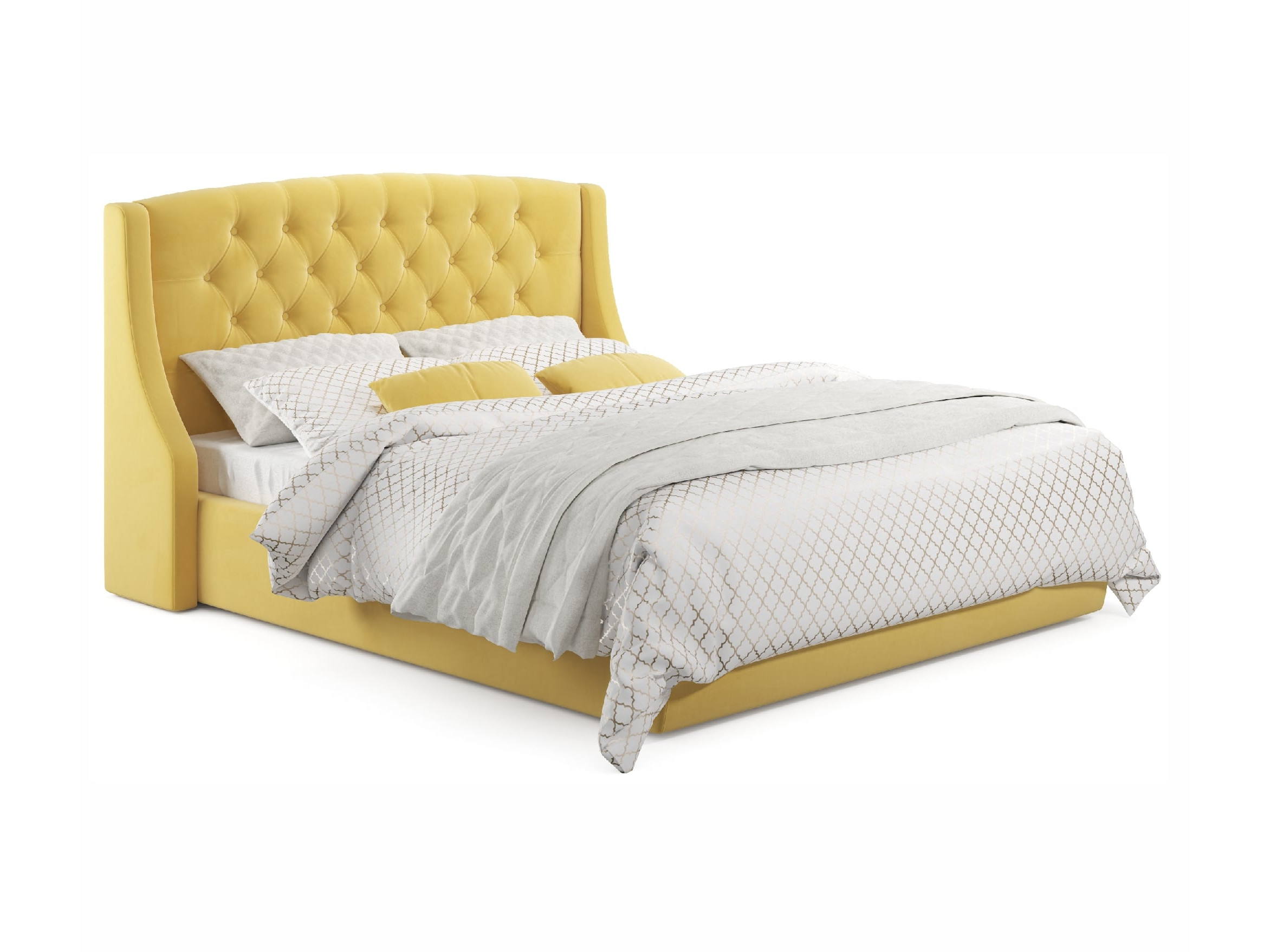 Мягкая кровать Stefani 1800 желтая с ортопед. основанием с мягкая кровать selesta 1800 желтая с ортопед основанием с матрасом гост желтый желтый велюр дсп