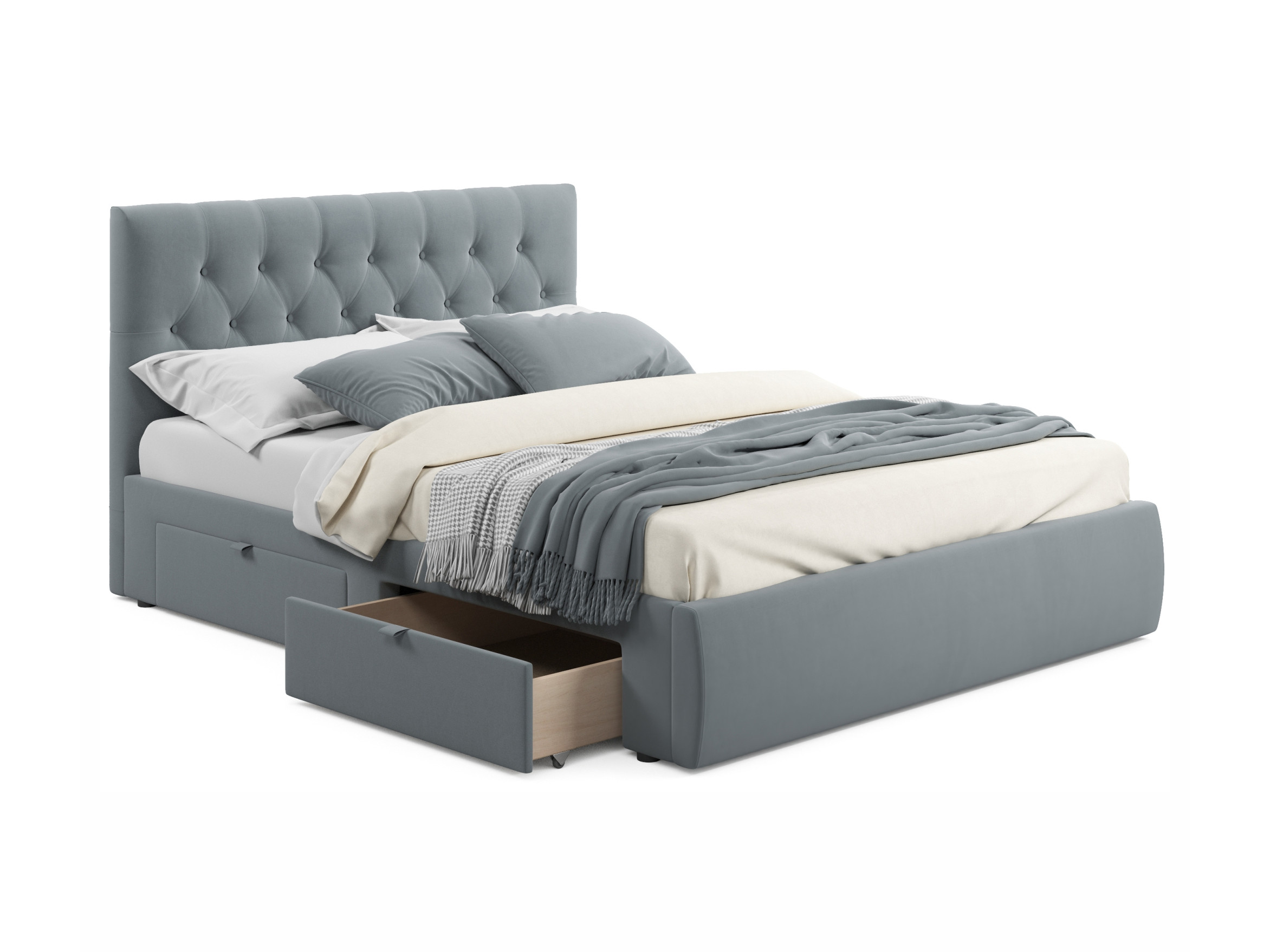 Мягкая кровать Verona 1600 серая с ящиками серый, Серый, Велюр
