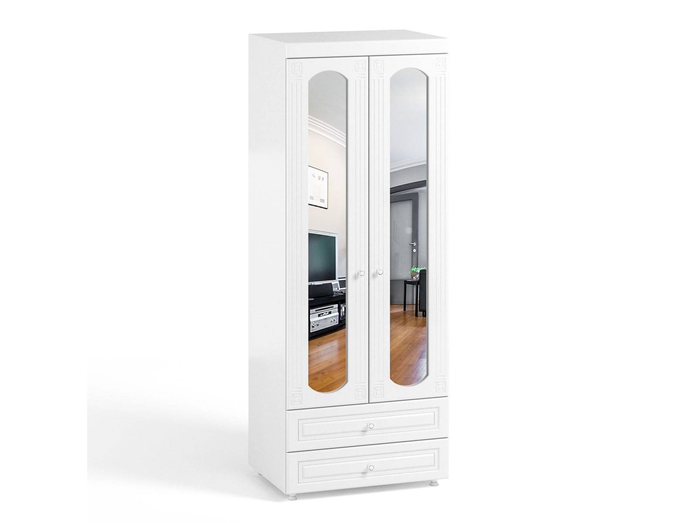 Шкаф 2-х дверный с зеркалами и ящиками (гл.560) Афина АФ-50 белое дерево Белое дерево, Белый, МДФ, ЛДСП цена и фото