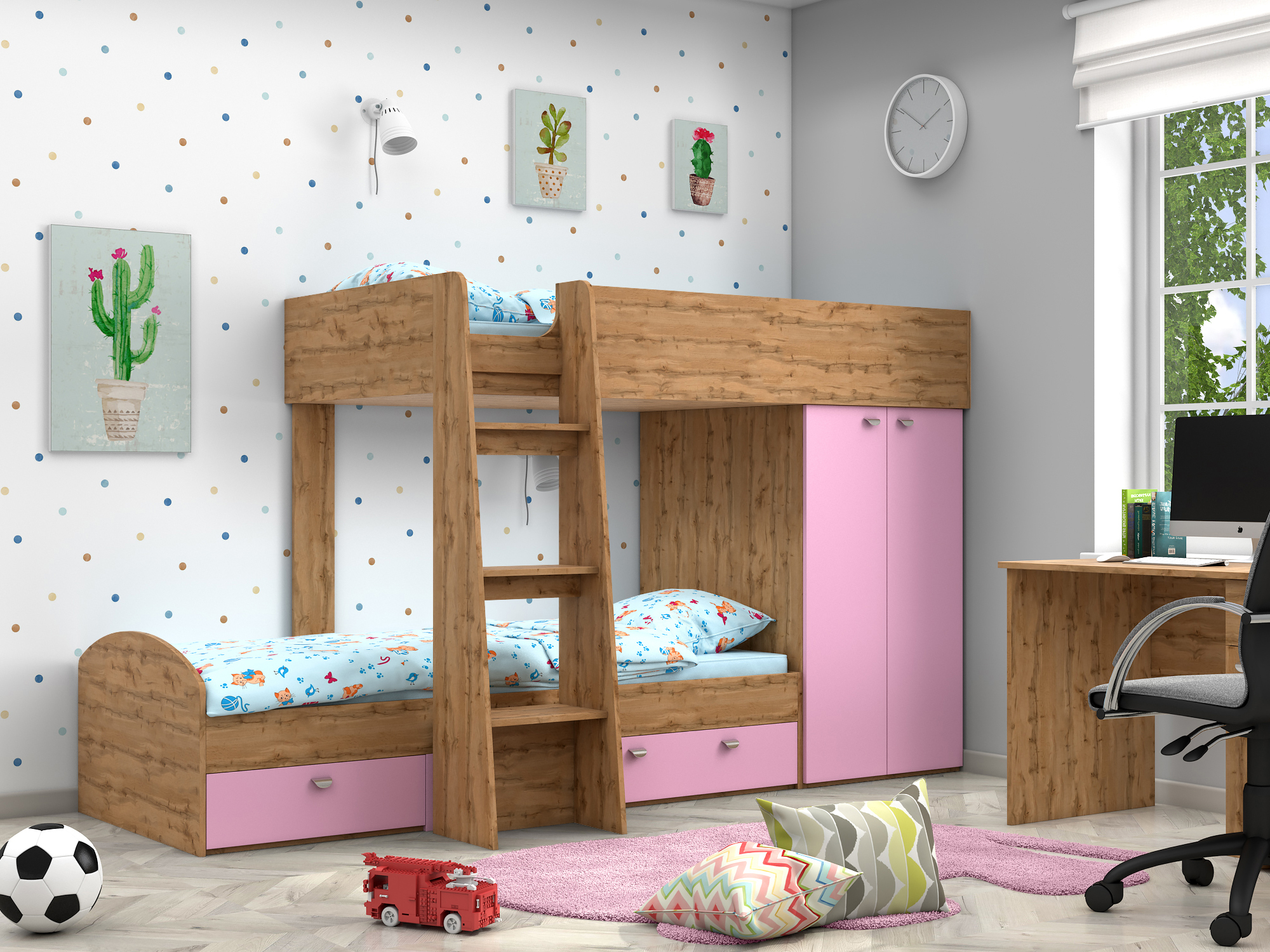 Двухъярусная кровать Golden Kids-2 (90х200) Розовый, Бежевый, ЛДСП двухъярусная кровать golden kids 2 90х200 дуб вотан бежевый белый лдсп