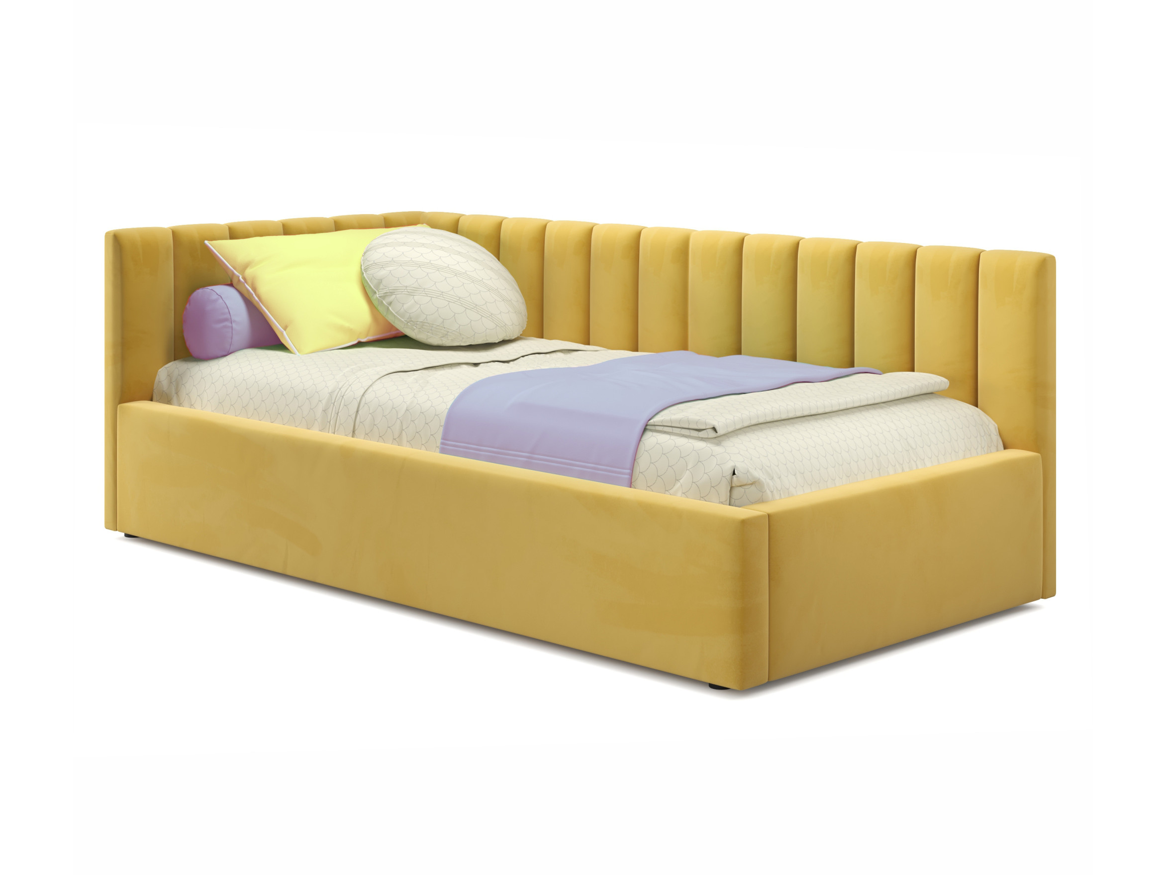 Мягкая кровать Milena 900 желтая с подъемным механизмом желтый, Желтый, Велюр, ДСП