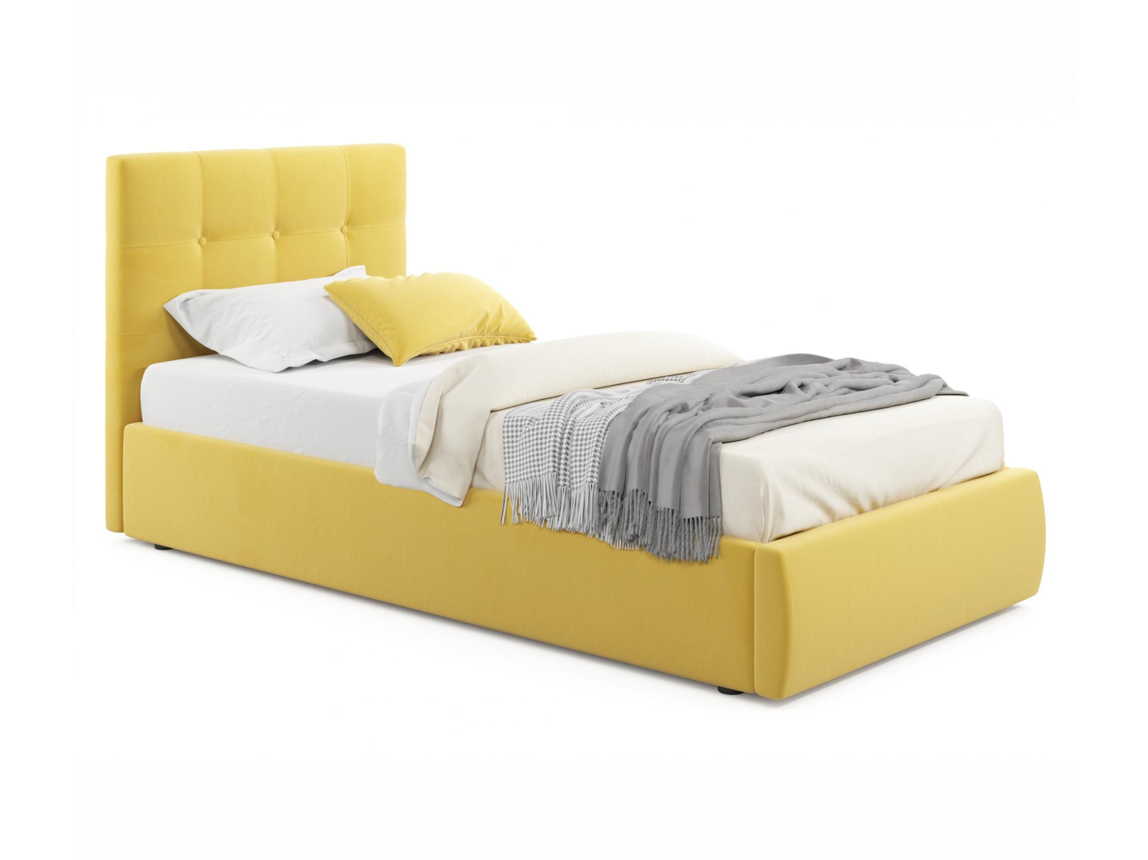 Мягкая кровать Selesta 900 желтая с подъем.механизмом с матрасом ГОСТ желтый, Желтый, Велюр, ДСП подростковая кровать уника 900 с матрасом гост белый