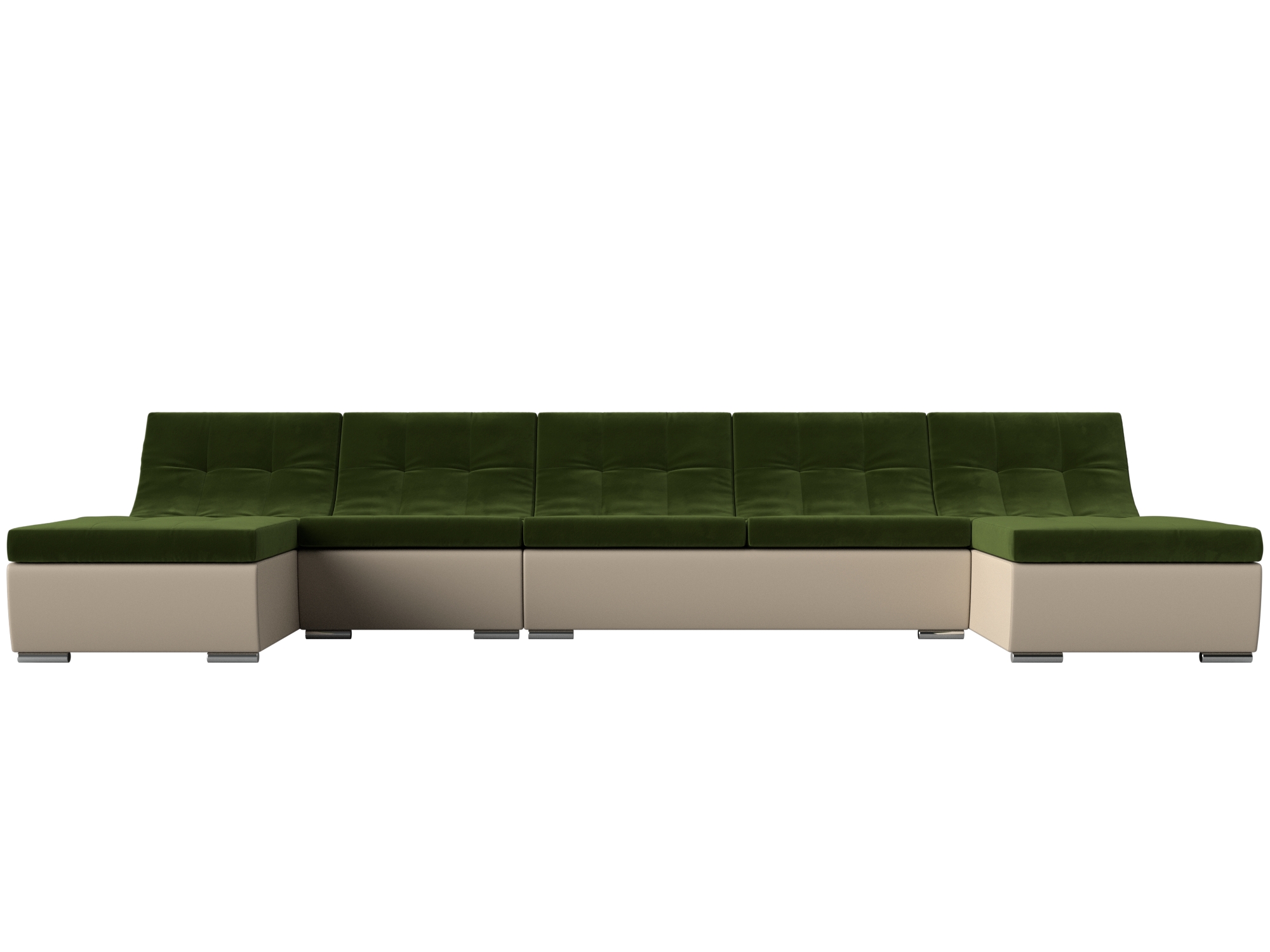 П-образный модульный диван Монреаль Long MebelVia Зеленый, Бежевый, Микровельвет, Экокожа, ЛДСП п образный диван лига диванов п образный диван джастин микровельвет зеленый