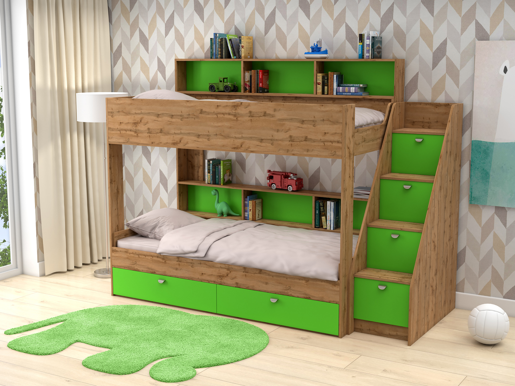 цена Двухъярусная кровать Golden Kids 10 (90х190) Зеленый, Бежевый, ЛДСП