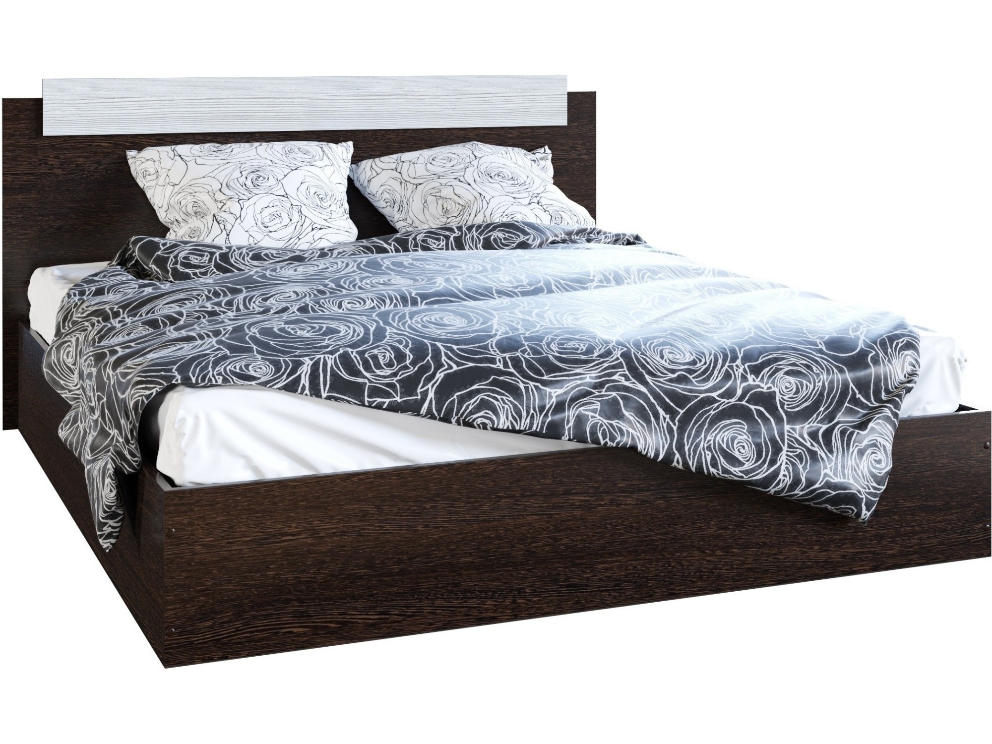 Эко Кровать 1600 (Венге / лоредо) Коричневый темный, Бежевый, ЛДСП кровать с латами сакура light 90х200 венге лдсп лоредо лдсп лдсп